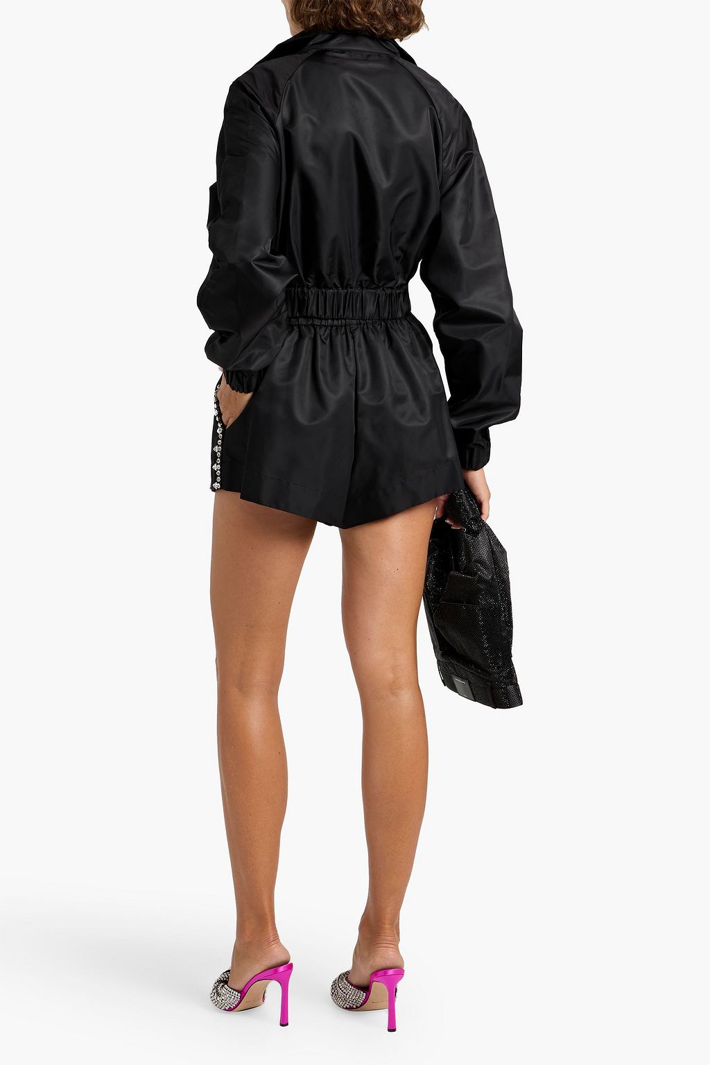 AREA Cropped crystal-embellished shell track jacket