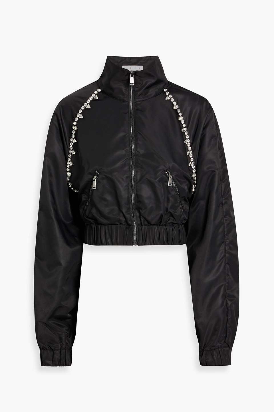 Area Cropped Crystal-embellished Shell Track Jacket In Black