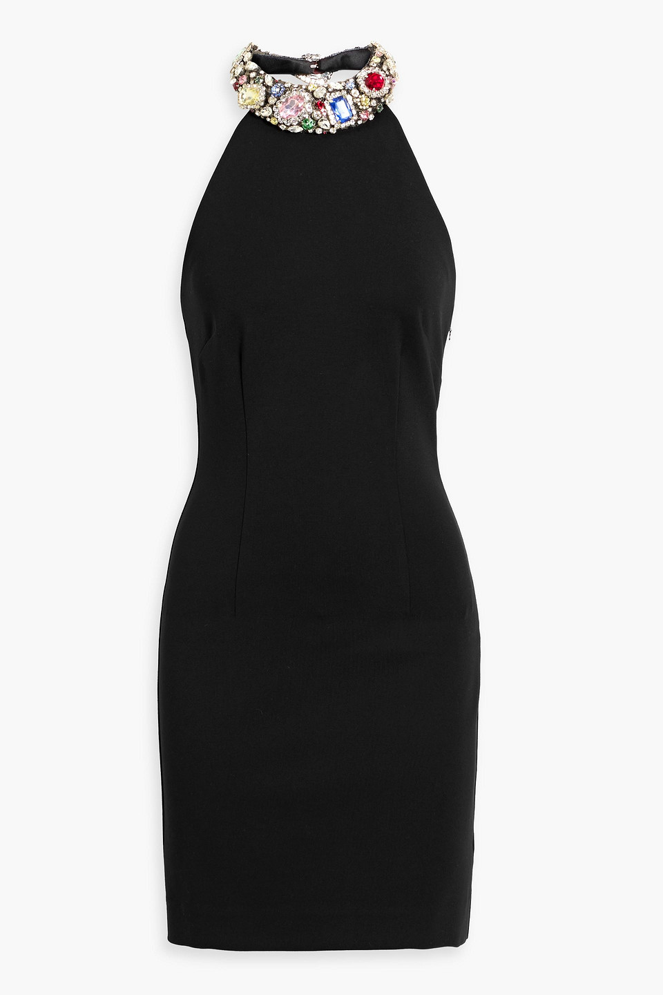 area - embellished cady halterneck mini dress - black - xs