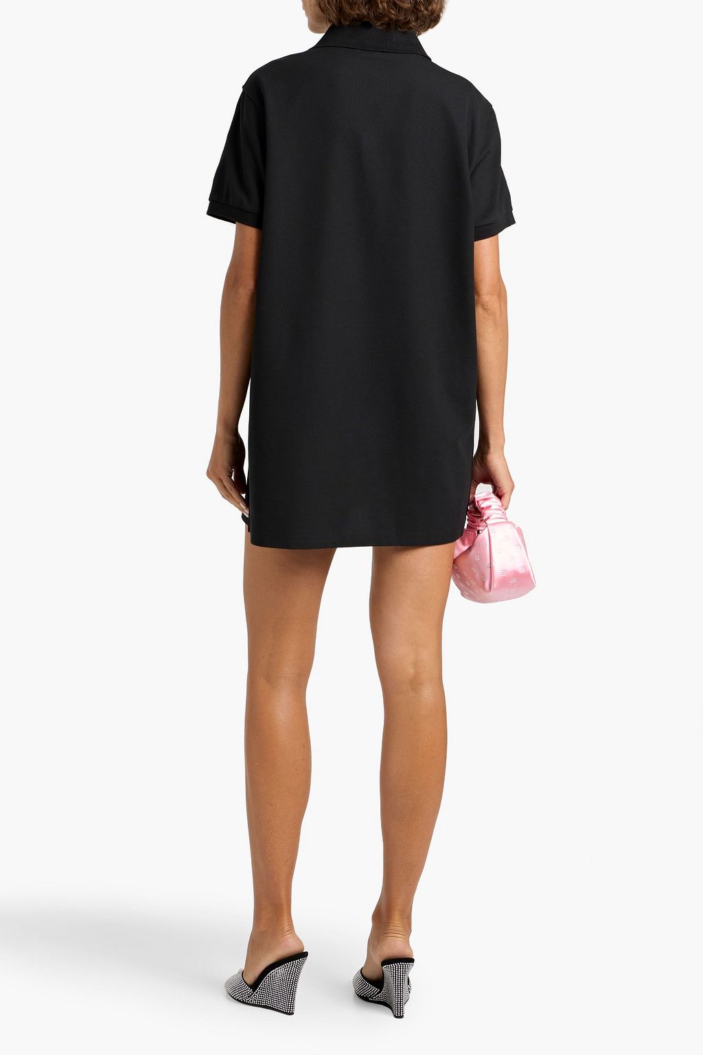 AREA Embellished cotton-piqué mini shirt dress