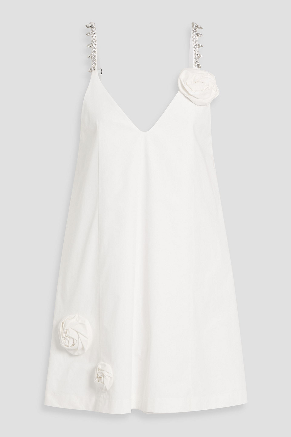 Area Crystal Strap Rosette Cotton Poplin Minidress In Off White