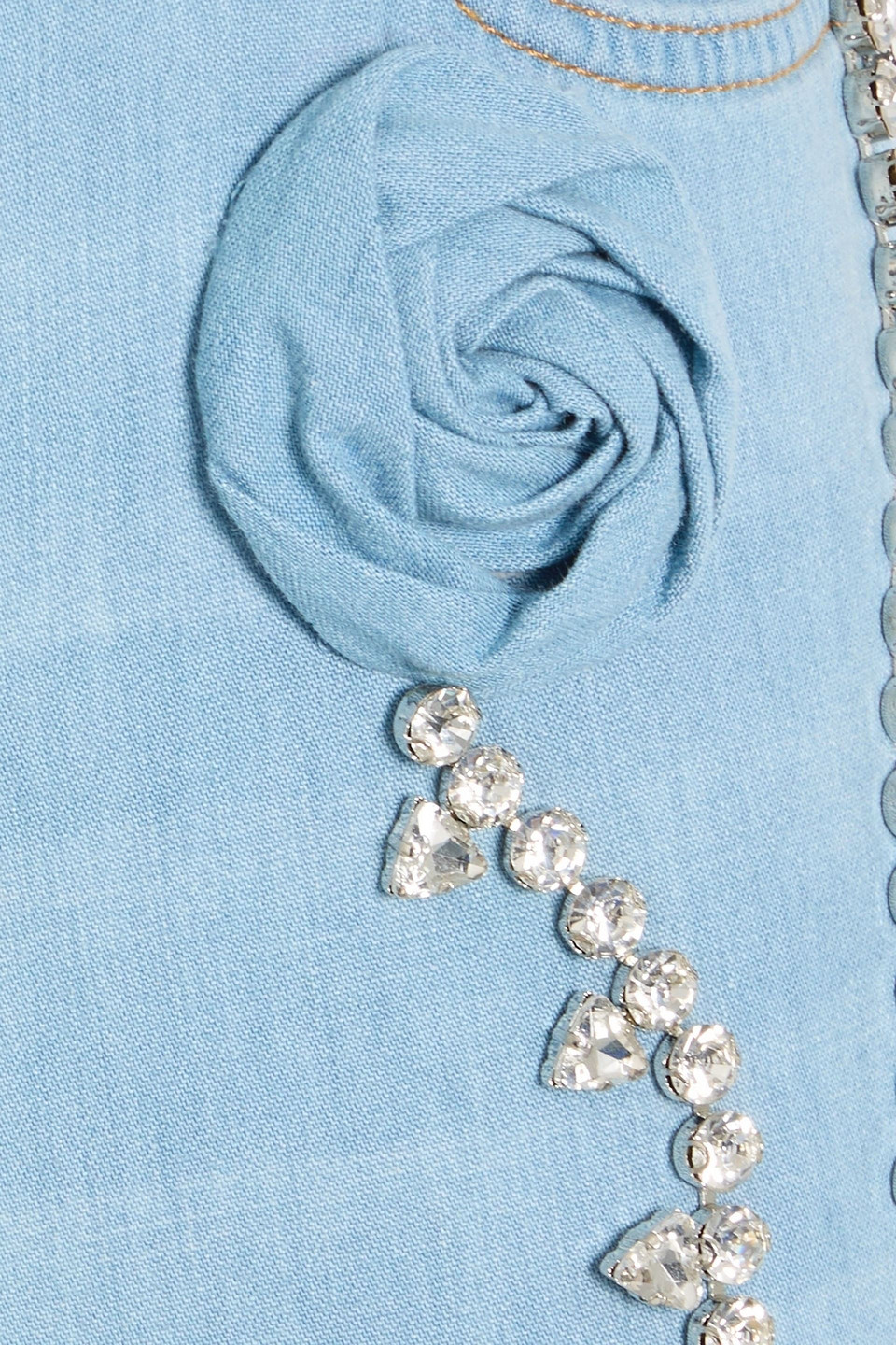 Area Crystal Rosette Wide Leg Jeans In Super Light Blue