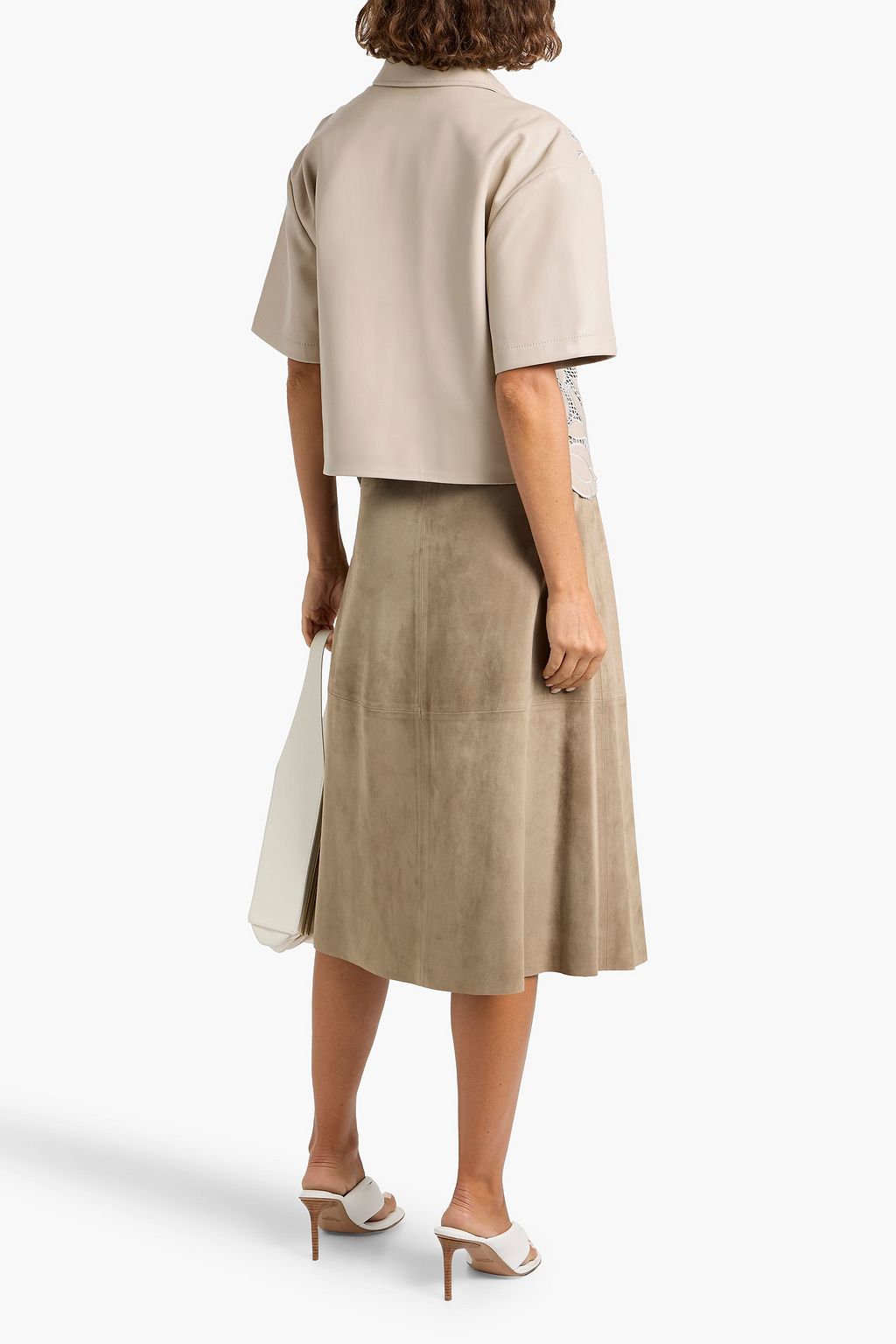 SIMKHAI Robinson cropped guipure lace-paneled shirt