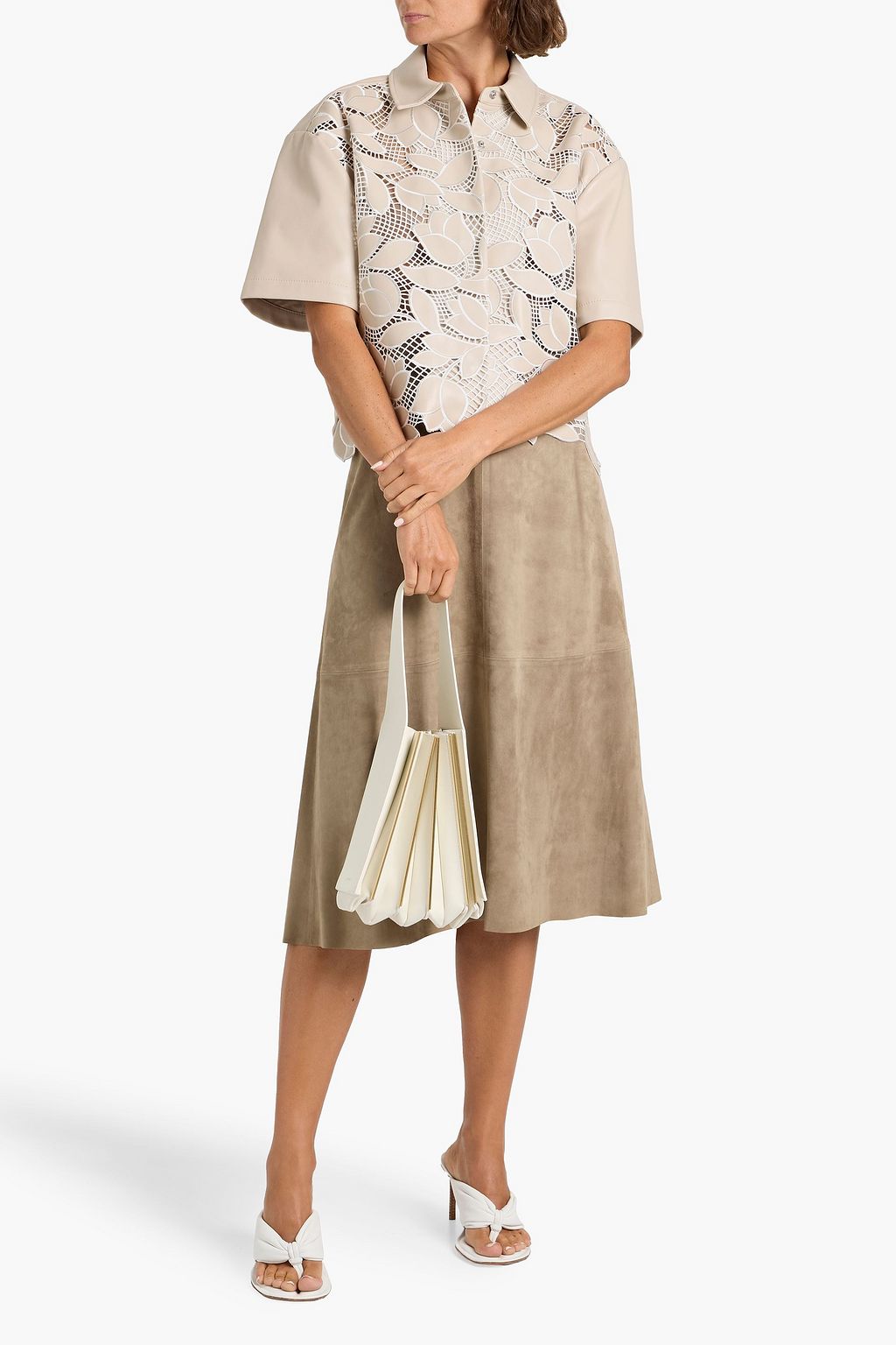 SIMKHAI Robinson cropped guipure lace-paneled shirt