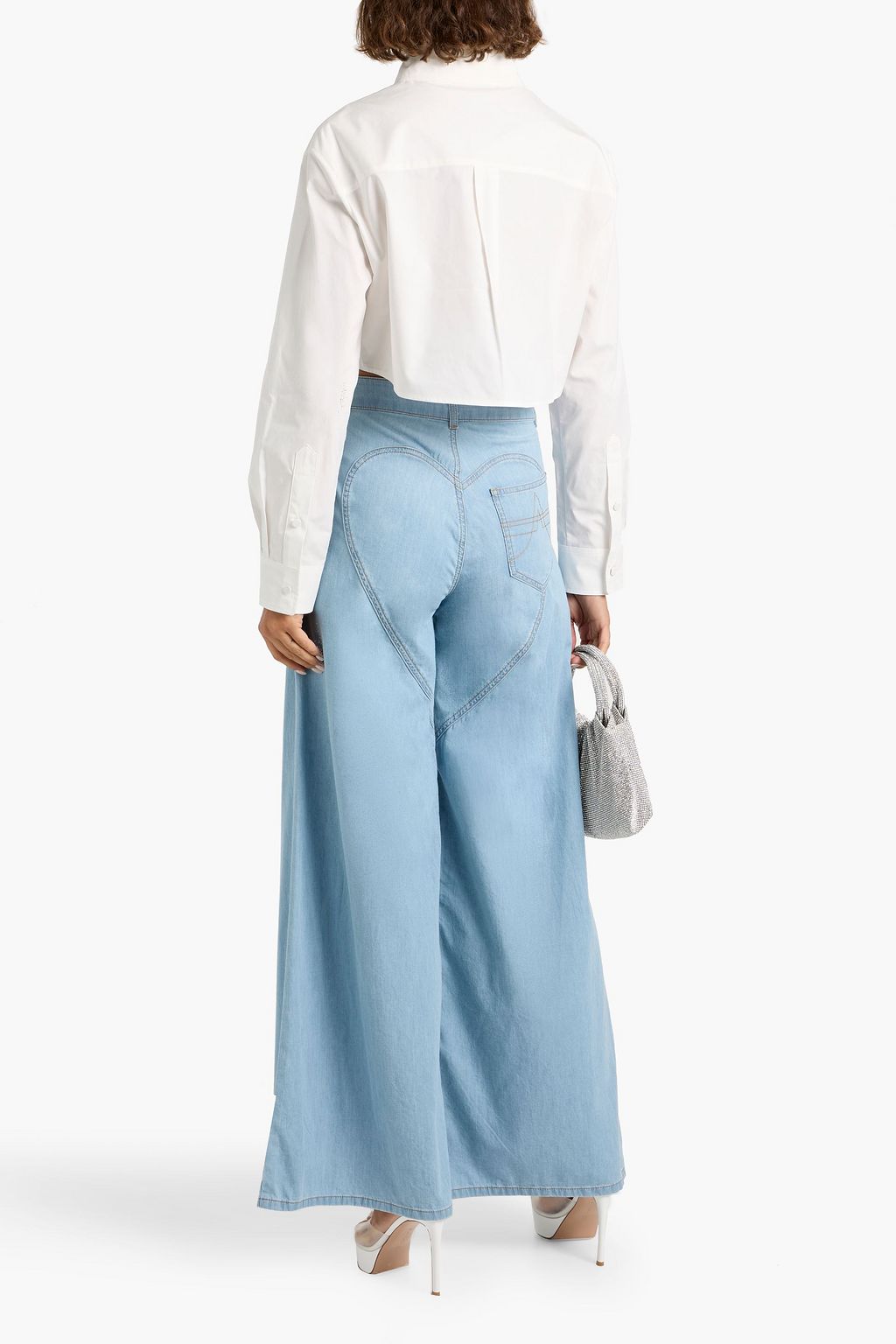 AREA Cropped embellished cotton-poplin shirt