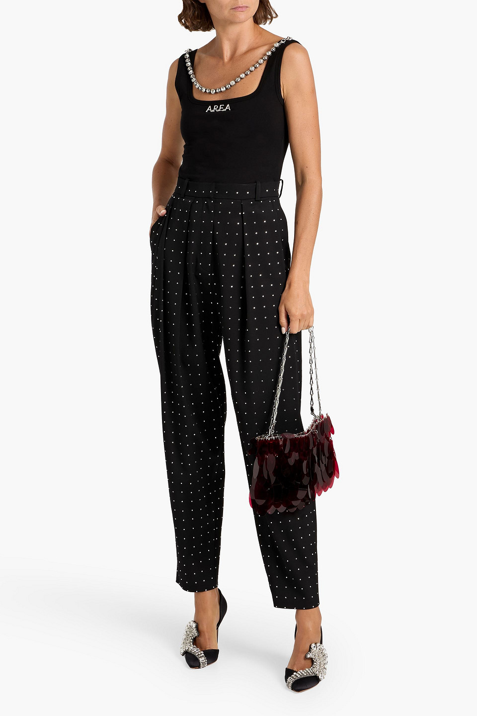 Area Embellished Stretch-cotton Jersey Tank In Black