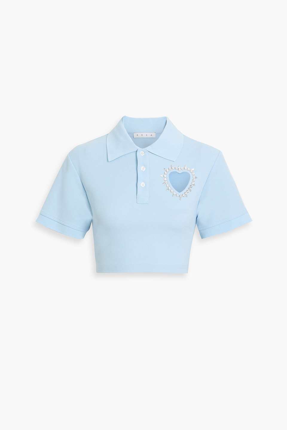 Area Cropped Embellished Cotton-piqué Polo Shirt In Blue