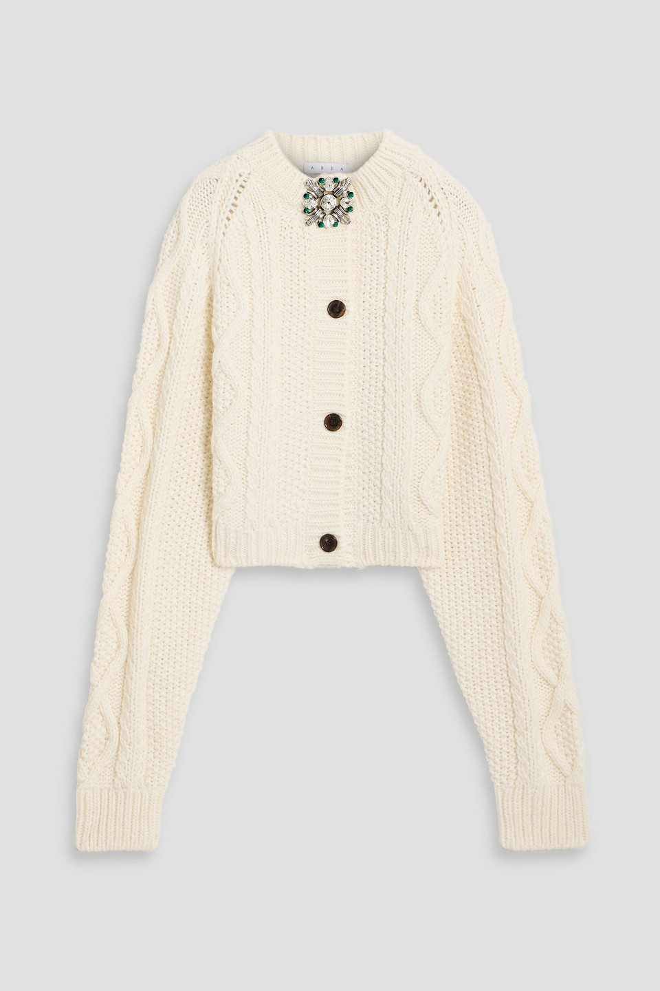 Area Embellished Cable-knit Cardigan In White