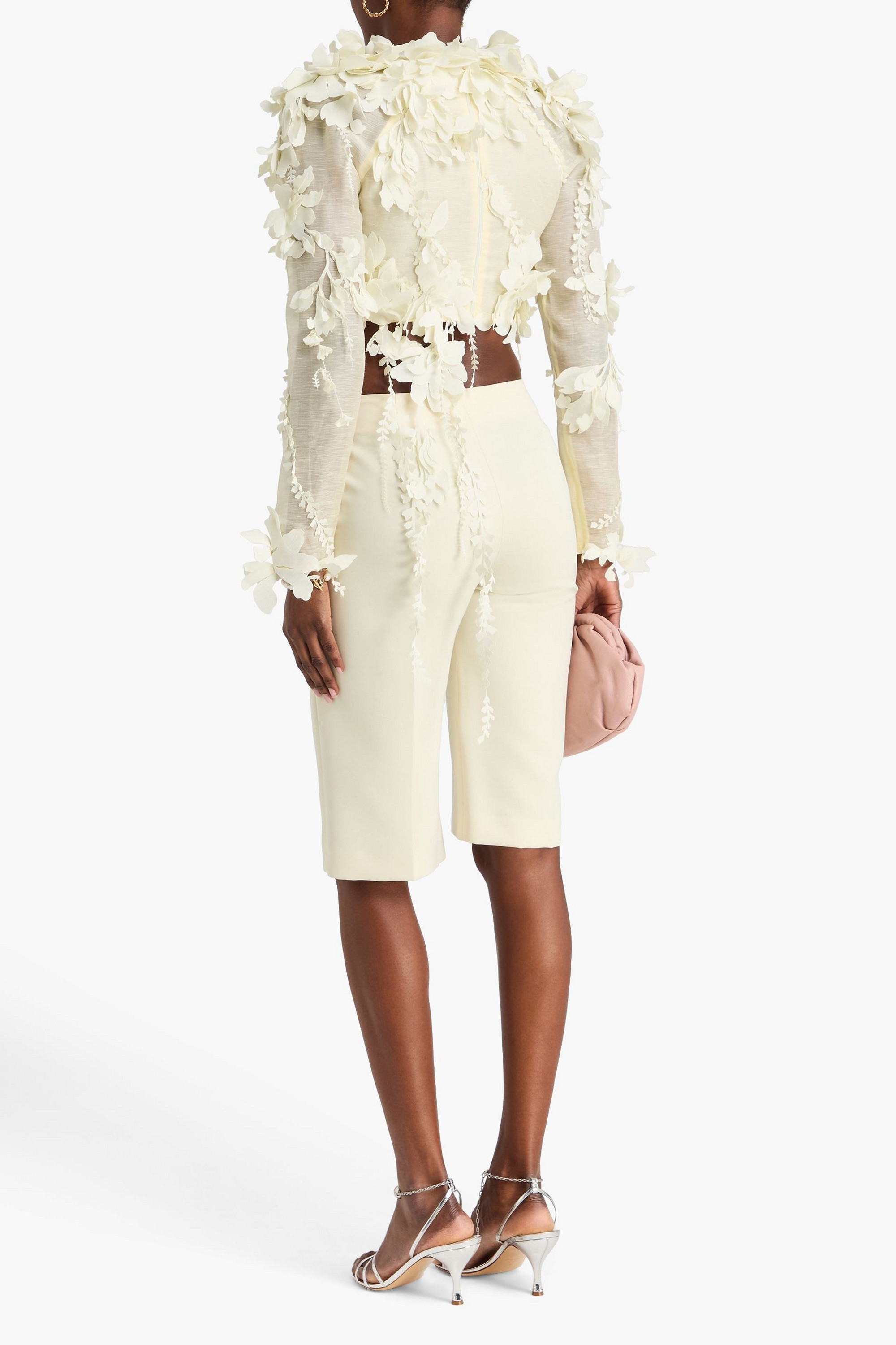 Zimmermann - Cropped floral-appliquéd linen and silk-blend top | Plush