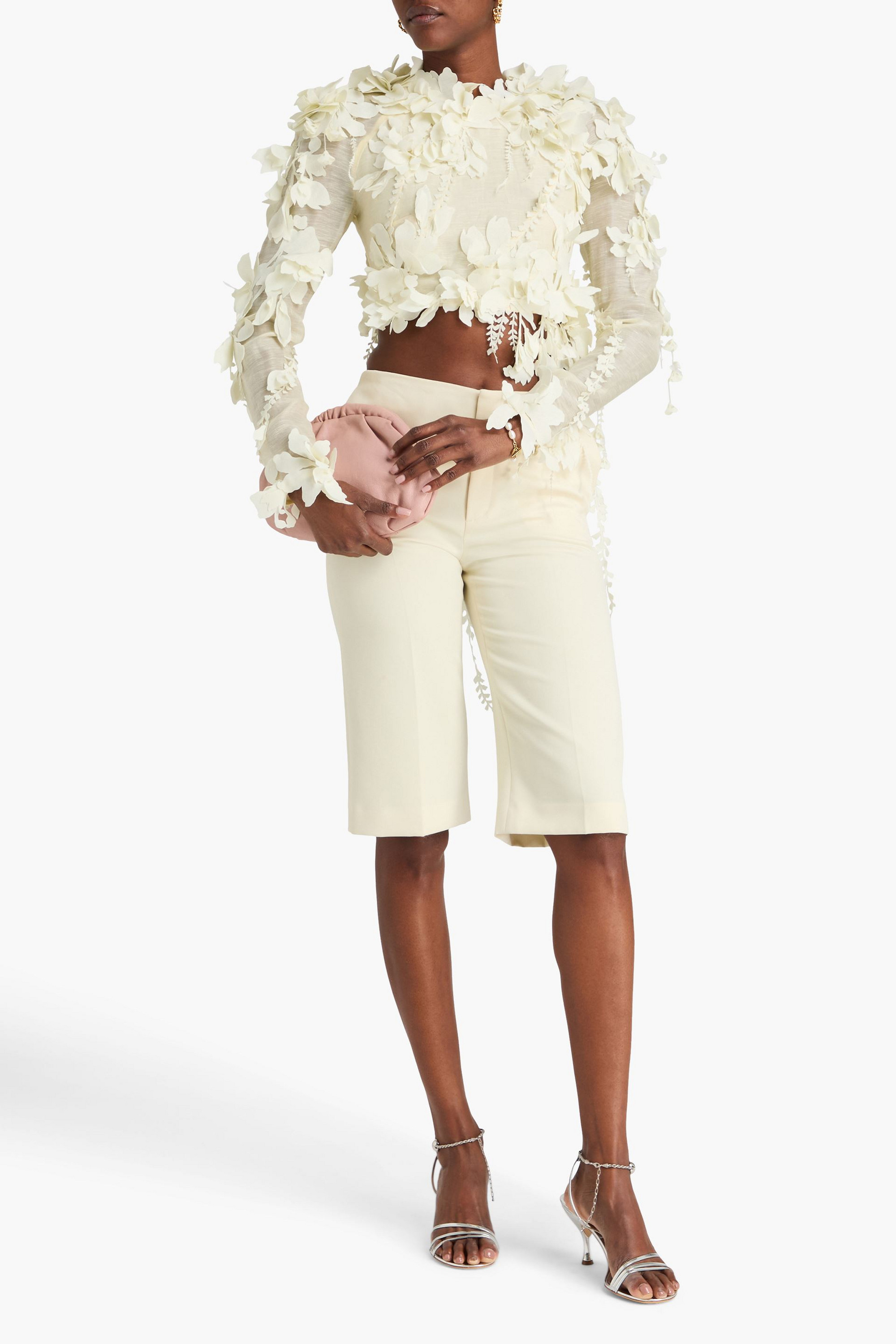 Zimmermann - Cropped floral-appliquéd linen and silk-blend top | Plush