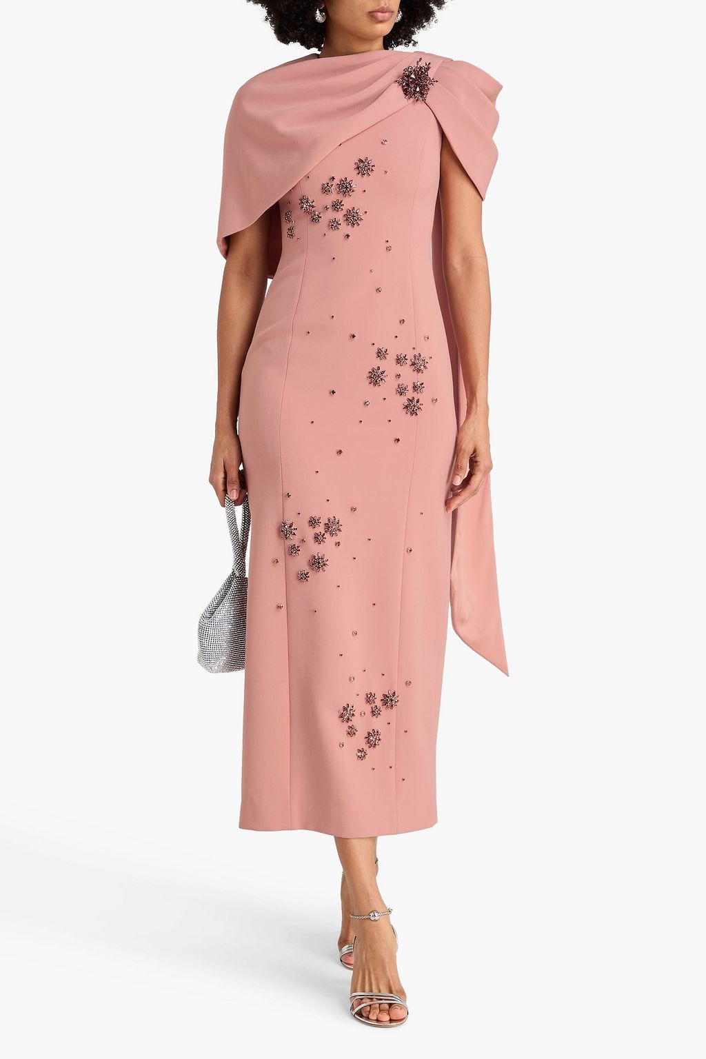 HUISHAN ZHANG Isolde cape-effect crystal-embellished crepe gown