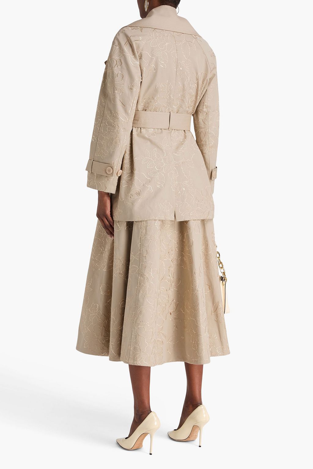 HUISHAN ZHANG Belted embroidered cotton-twill trench coat