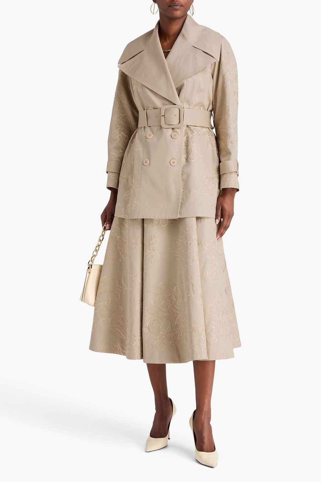 HUISHAN ZHANG Belted embroidered cotton-twill trench coat