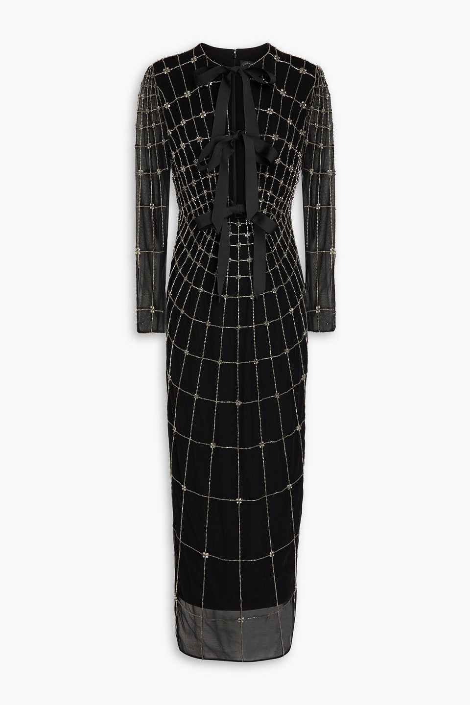 Huishan Zhang Cutout Embellished Tulle Midi Dress In Black