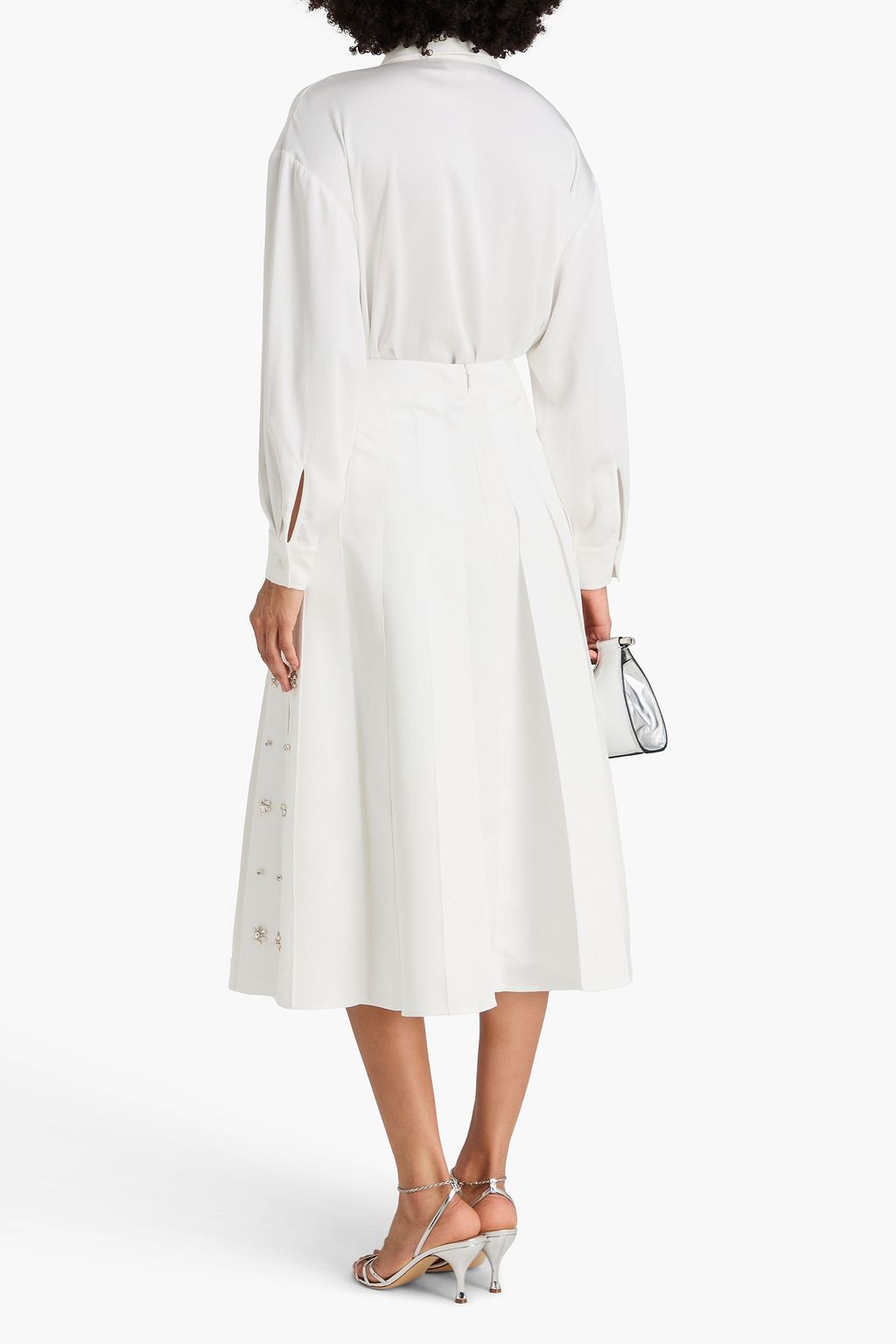 HUISHAN ZHANG Pleated crystal-embellished faille midi skirt