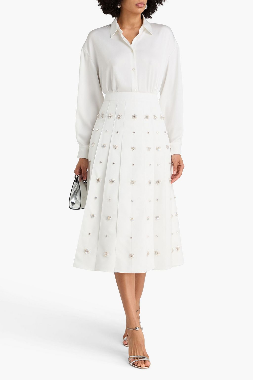 HUISHAN ZHANG Pleated crystal-embellished faille midi skirt