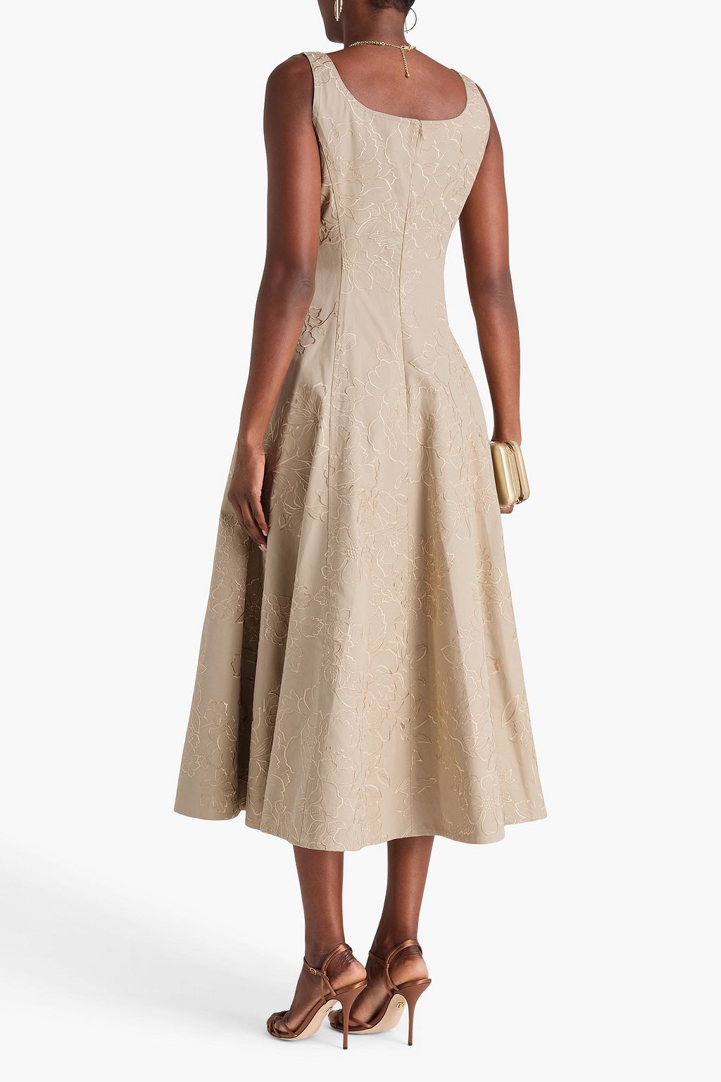 HUISHAN ZHANG Lilou embroidered cotton-twill midi dress