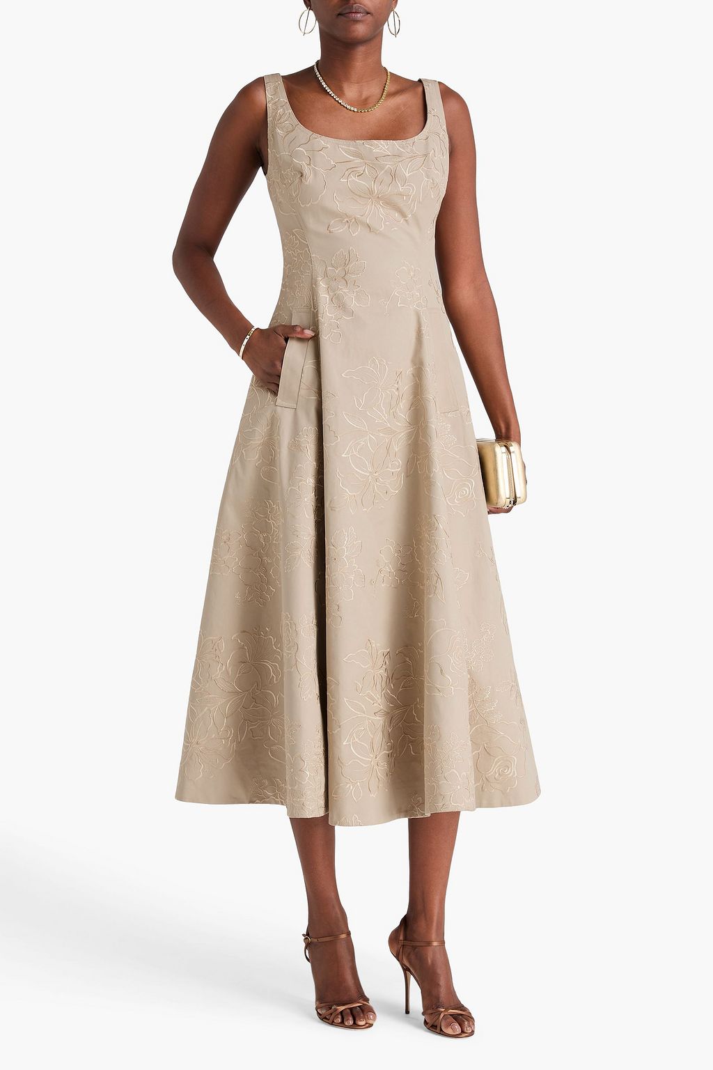 HUISHAN ZHANG Lilou embroidered cotton-twill midi dress