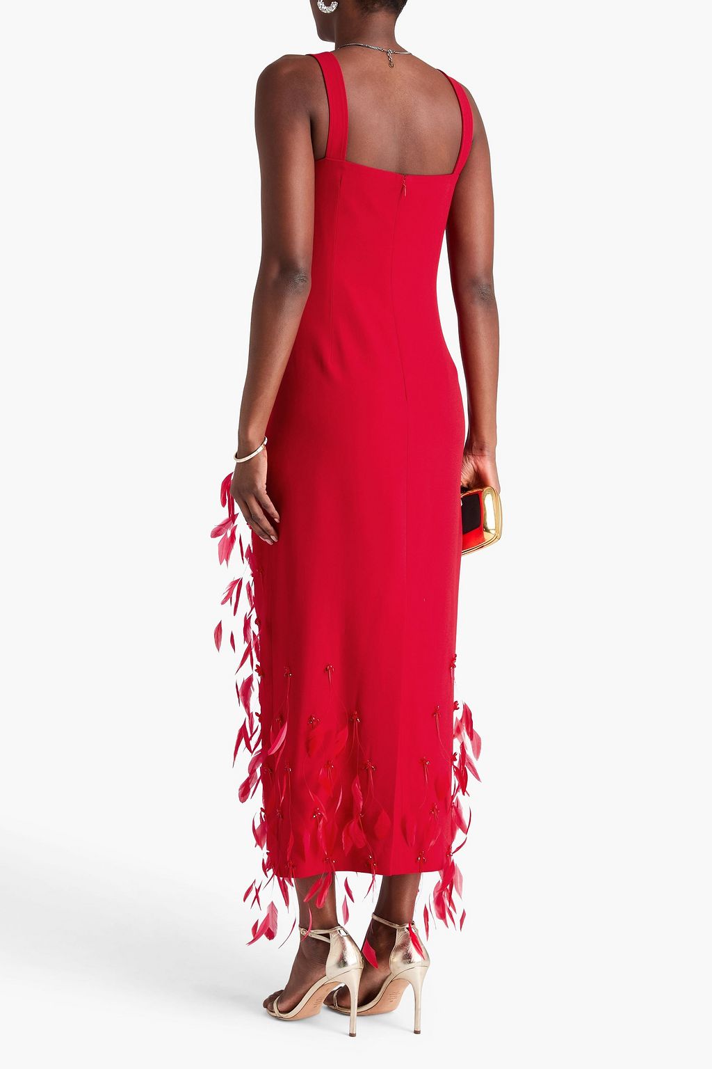 HUISHAN ZHANG Aspen feather-embellished crepe maxi dress