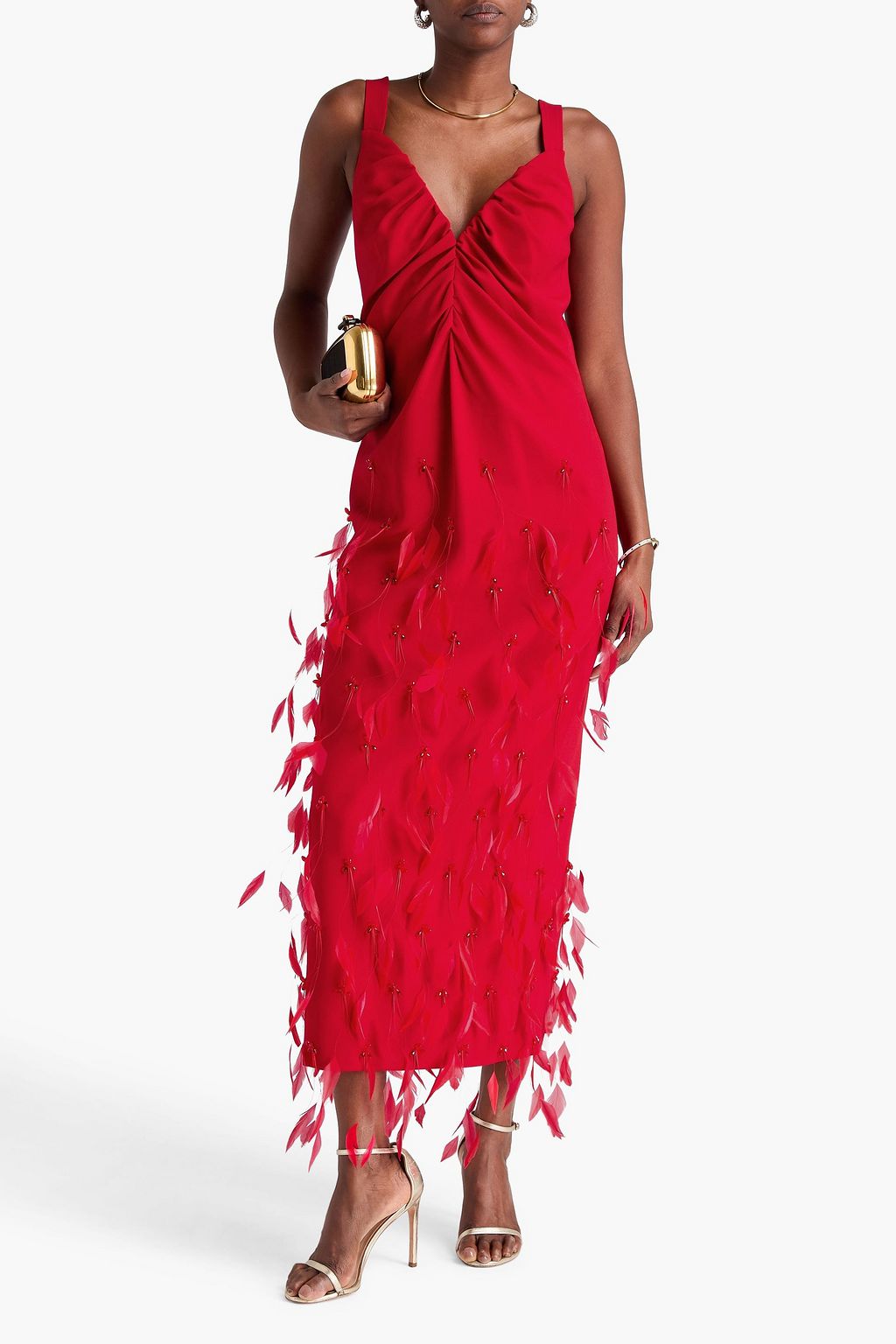 HUISHAN ZHANG Aspen feather-embellished crepe maxi dress