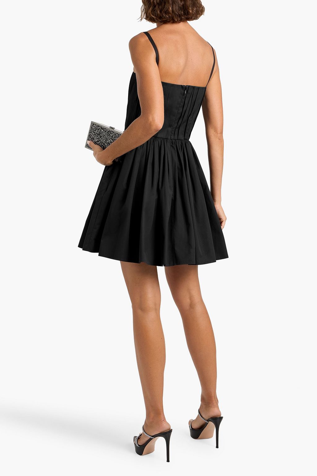 MCQUEEN Pleated cotton-poplin mini dress