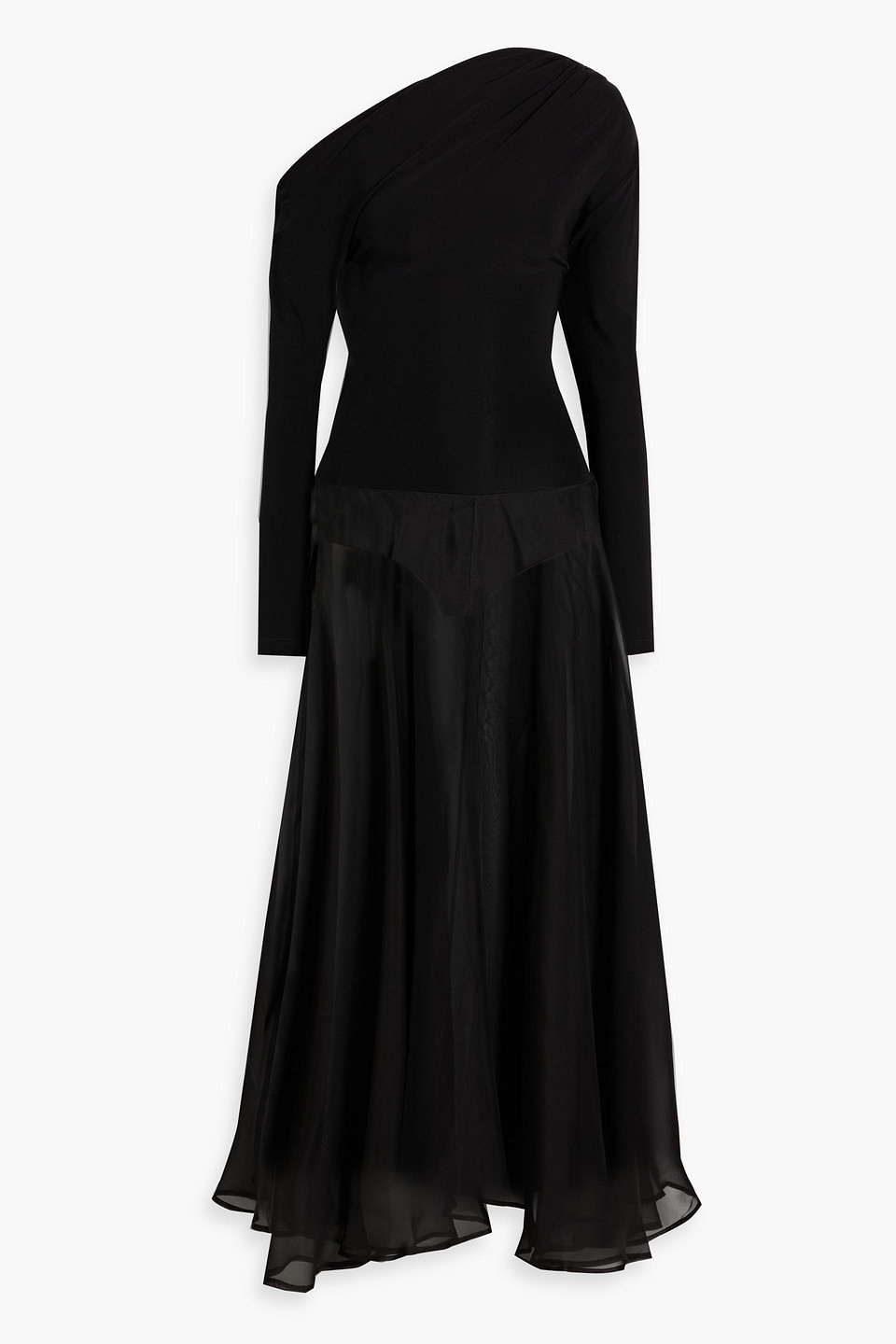 Esse Studios Aire Twist One-shoulder Jersey And Organza Maxi Dress In Black