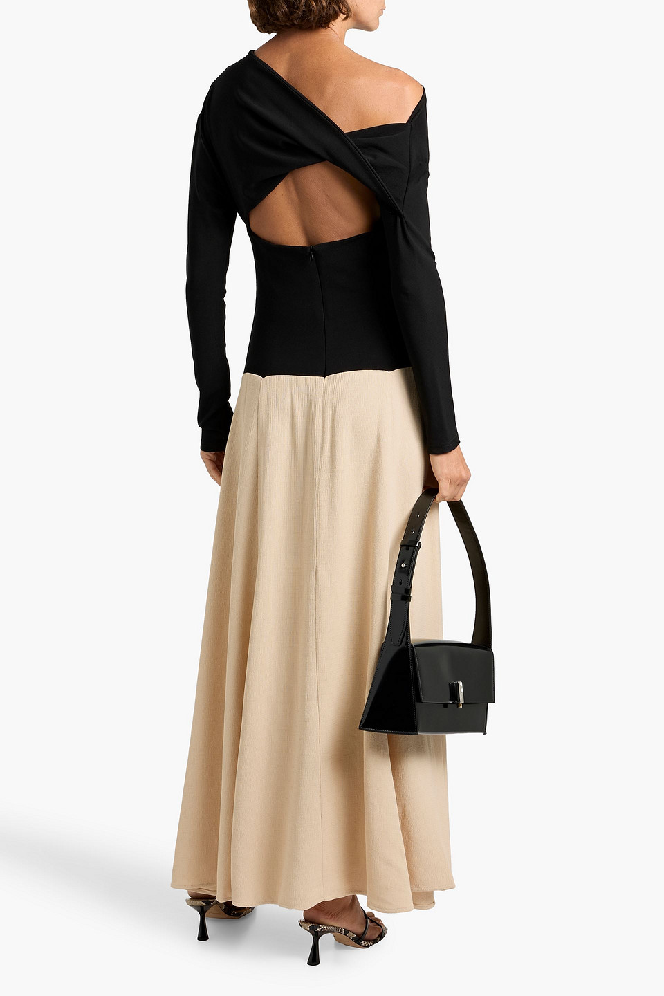 Esse Studios Dasha Duo One-shoulder Cutout Stretch-knit And Gauze Maxi Dress In Neutral