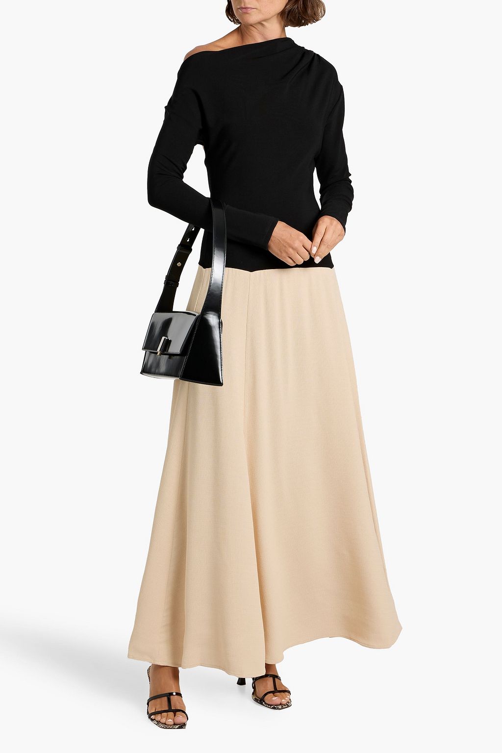 ESSE STUDIOS Dasha Duo one-shoulder cutout stretch-knit and gauze maxi dress