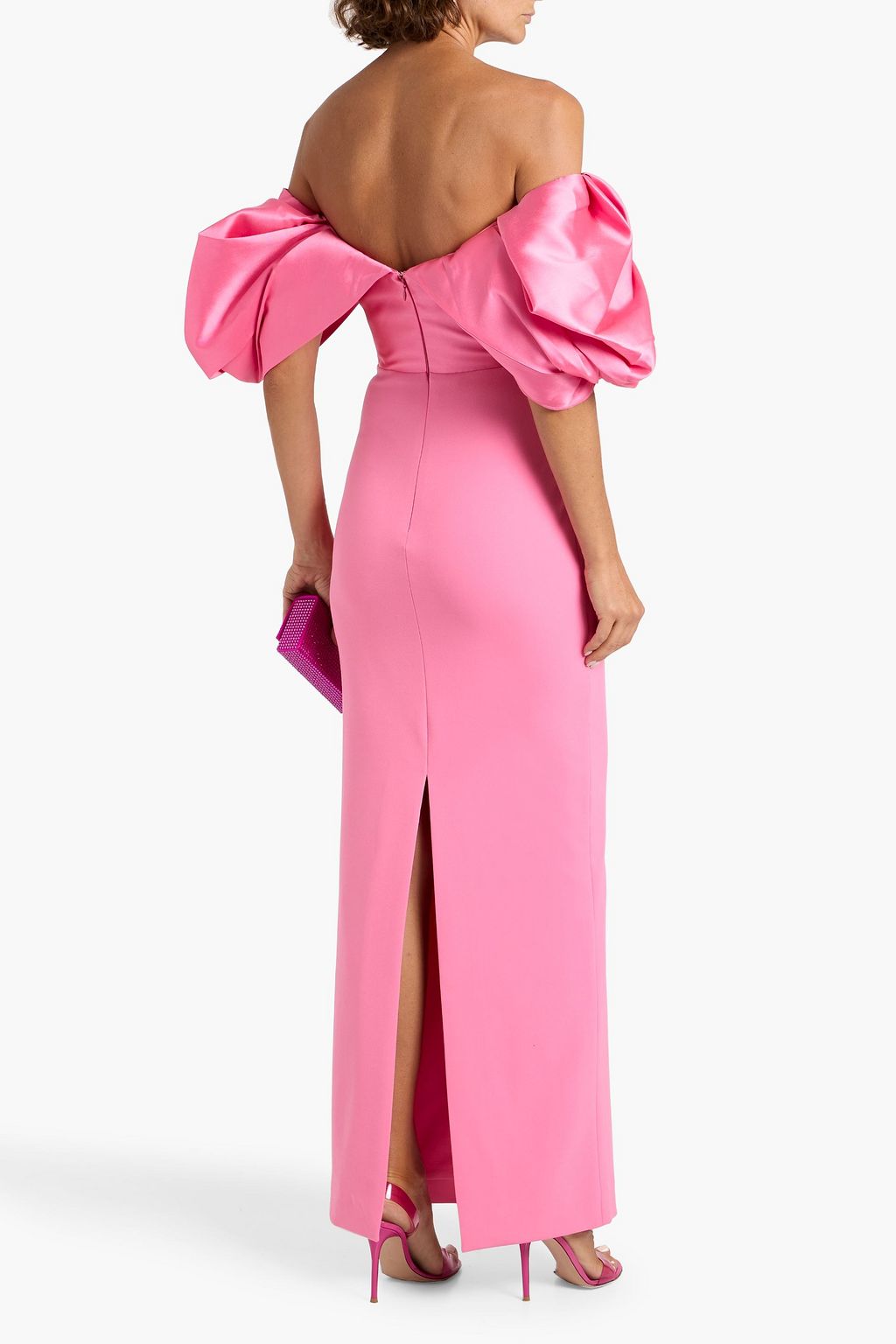SOLACE LONDON Sian off-the-shoulder pleated crepe and faille gown