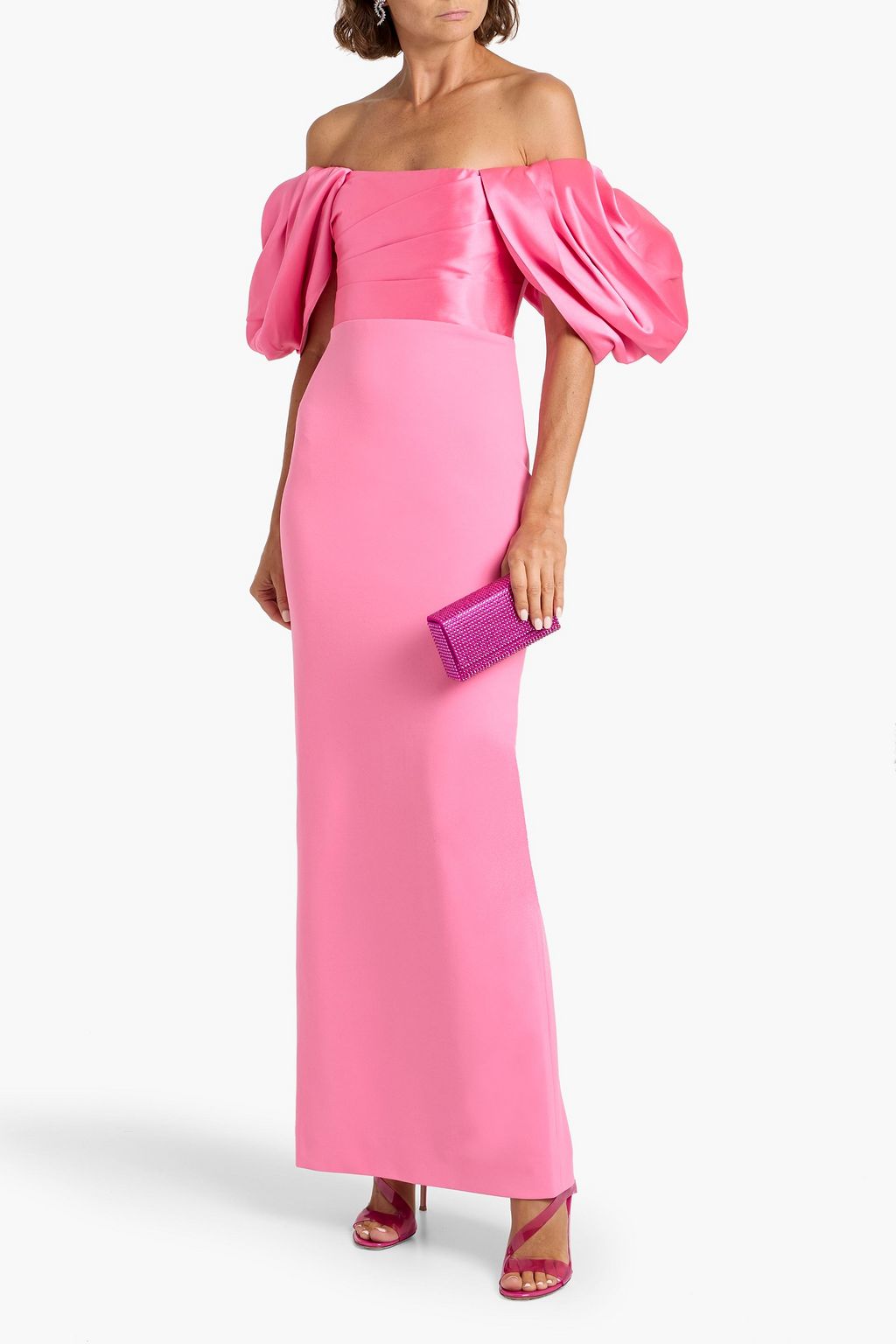 SOLACE LONDON Sian off-the-shoulder pleated crepe and faille gown