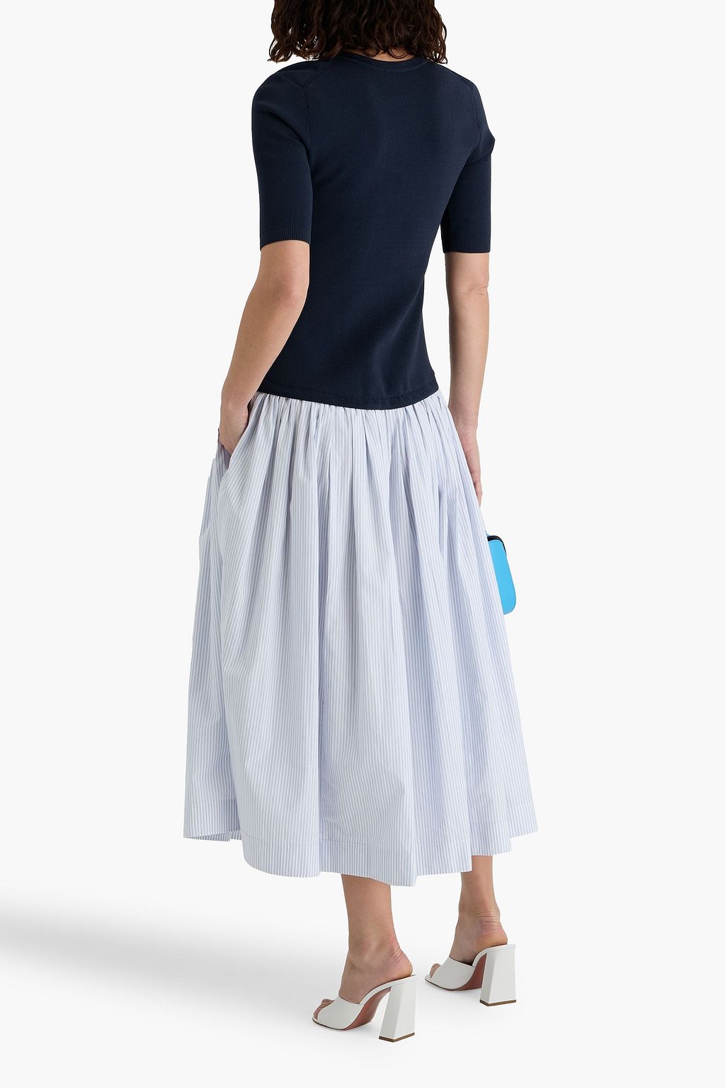 SIMKHAI Patton striped cotton-poplin and ribbed- knit midi dress