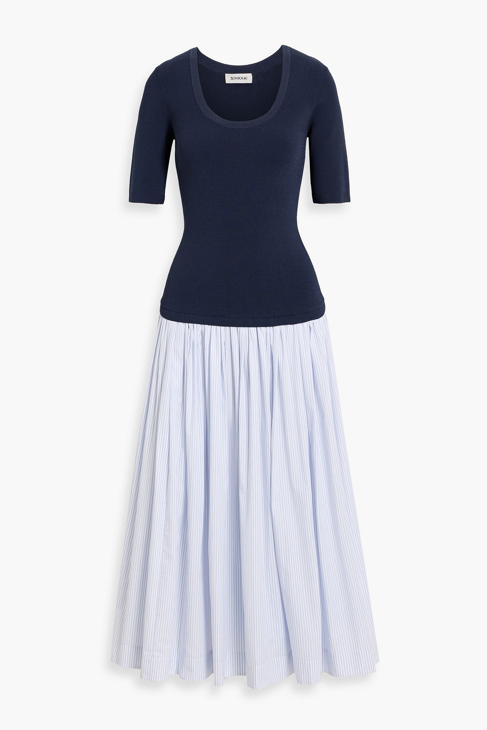 Simkhai Patton Striped Cotton-poplin And Ribbed- Knit Midi Dress In Blue