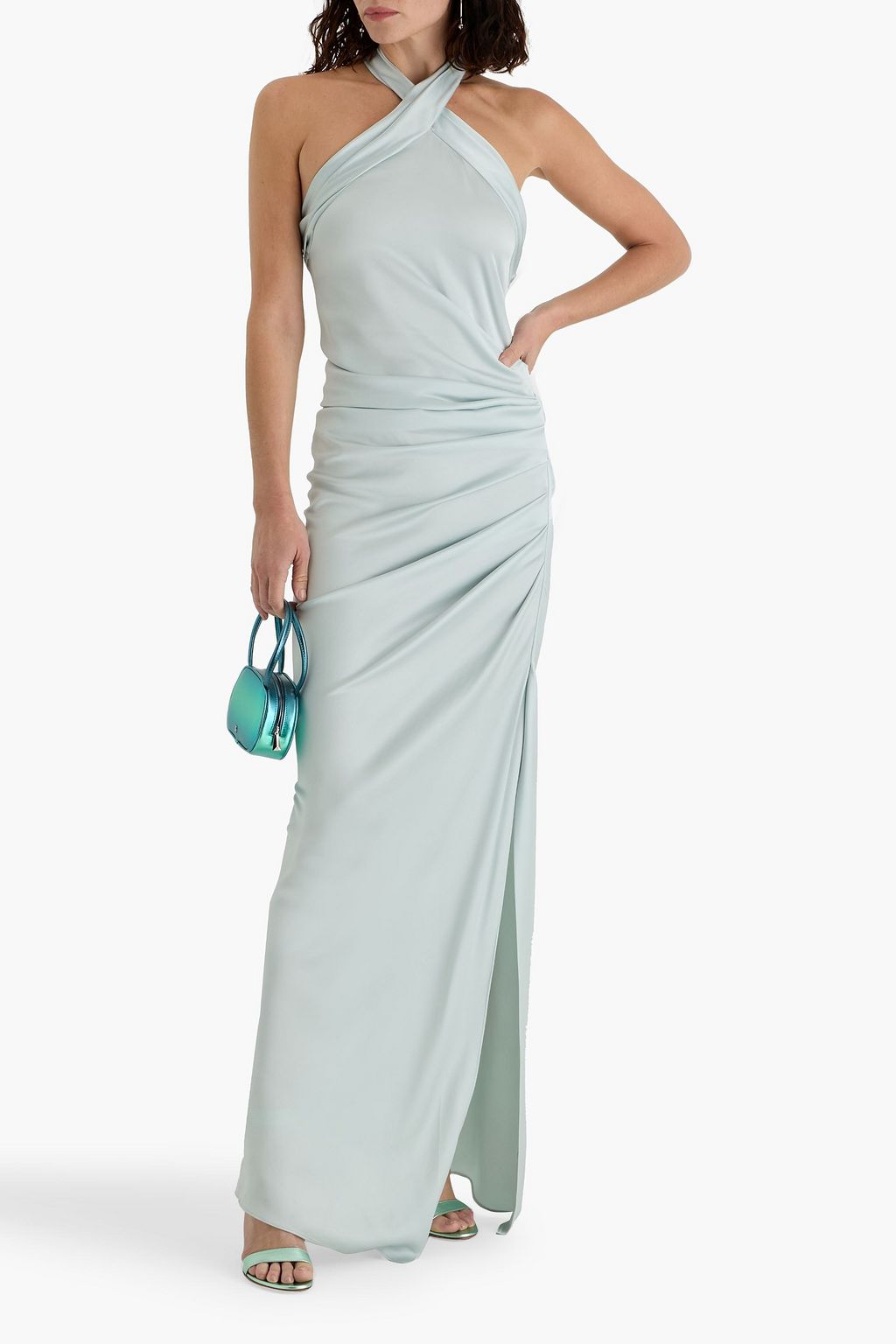 SIMKHAI Sarabella draped satin-crepe halterneck maxi dress