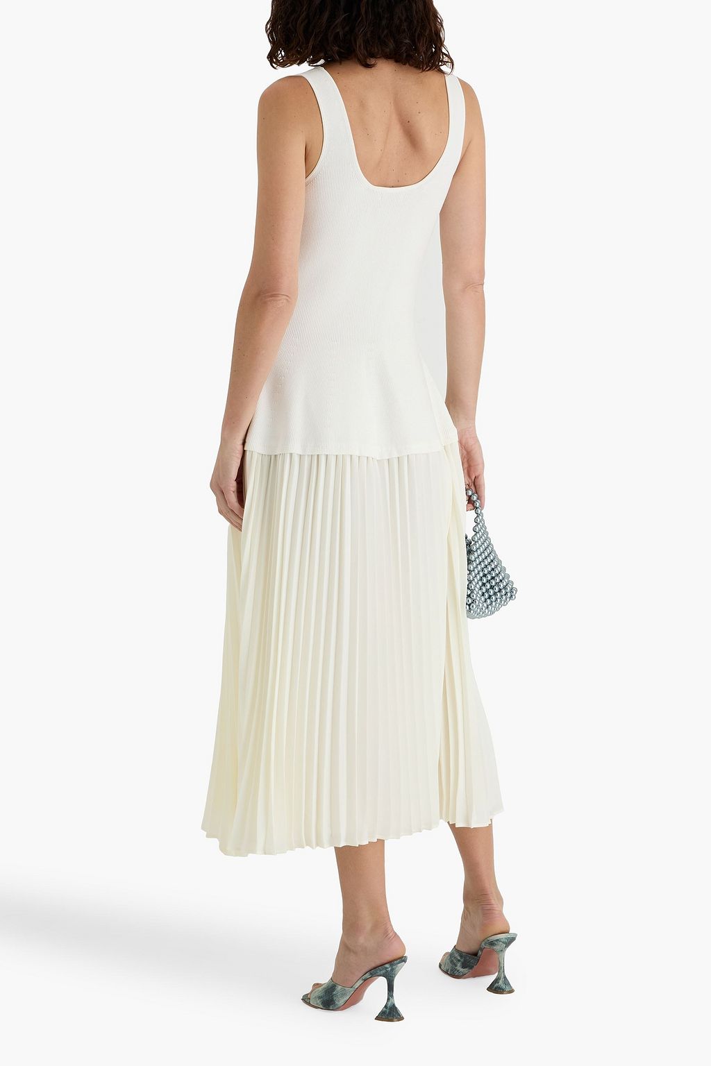 SIMKHAI Allana pleated georgette and ribbed-knit midi dress