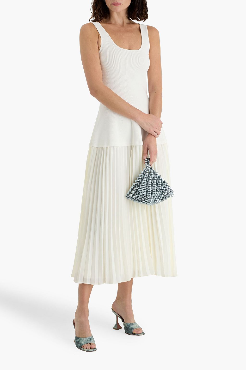 SIMKHAI Allana pleated georgette and ribbed-knit midi dress