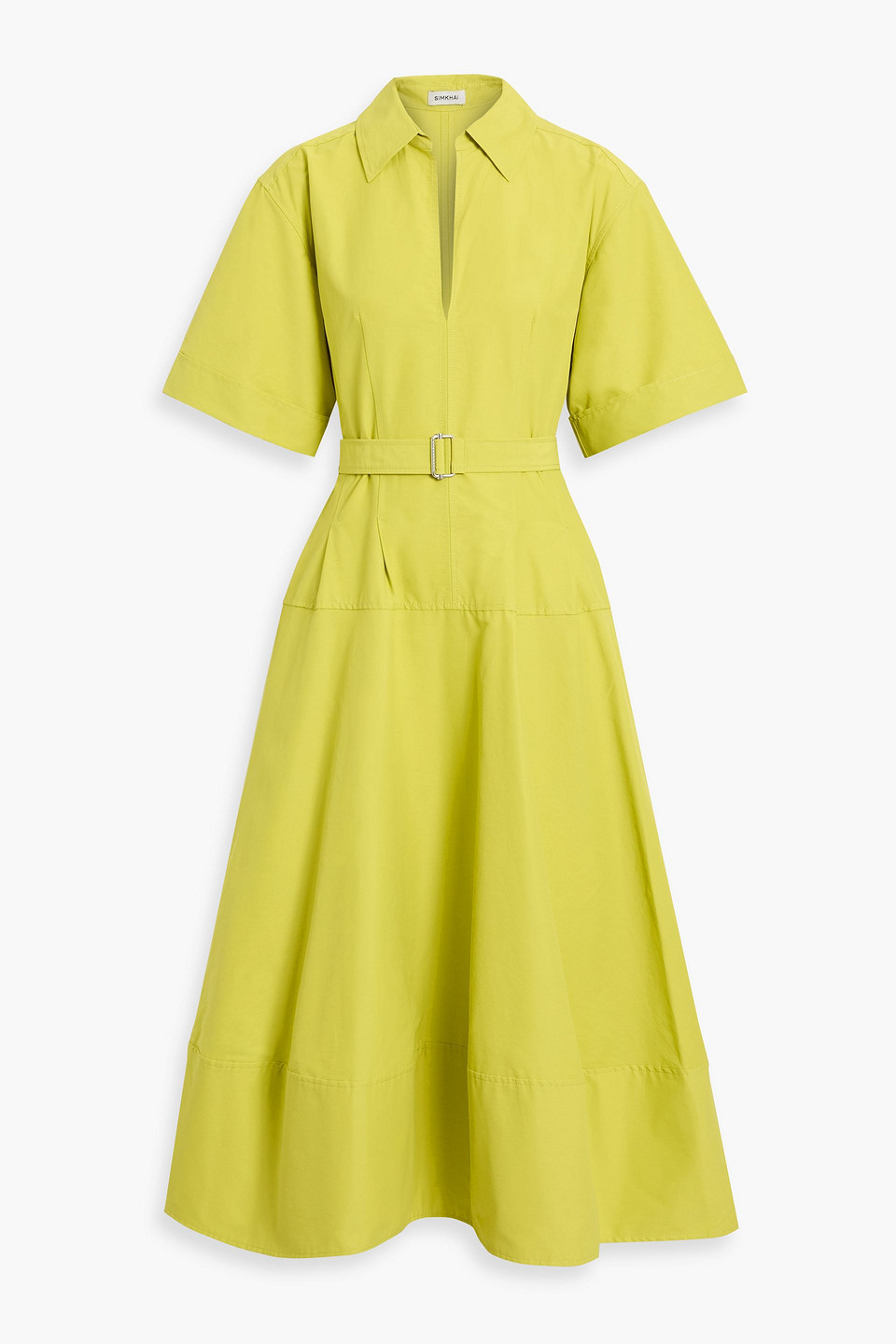 simkhai - deanna cotton-blend taffeta midi shirt dress - yellow - us 12