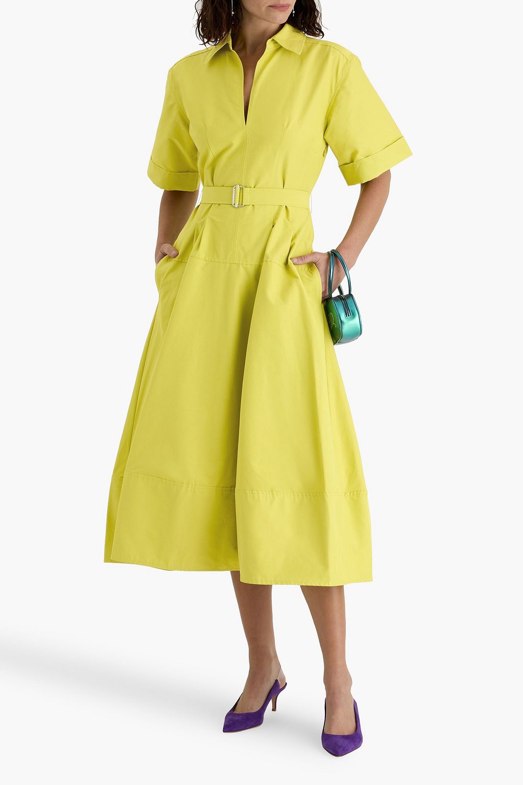 SIMKHAI Deanna cotton-blend taffeta midi shirt dress