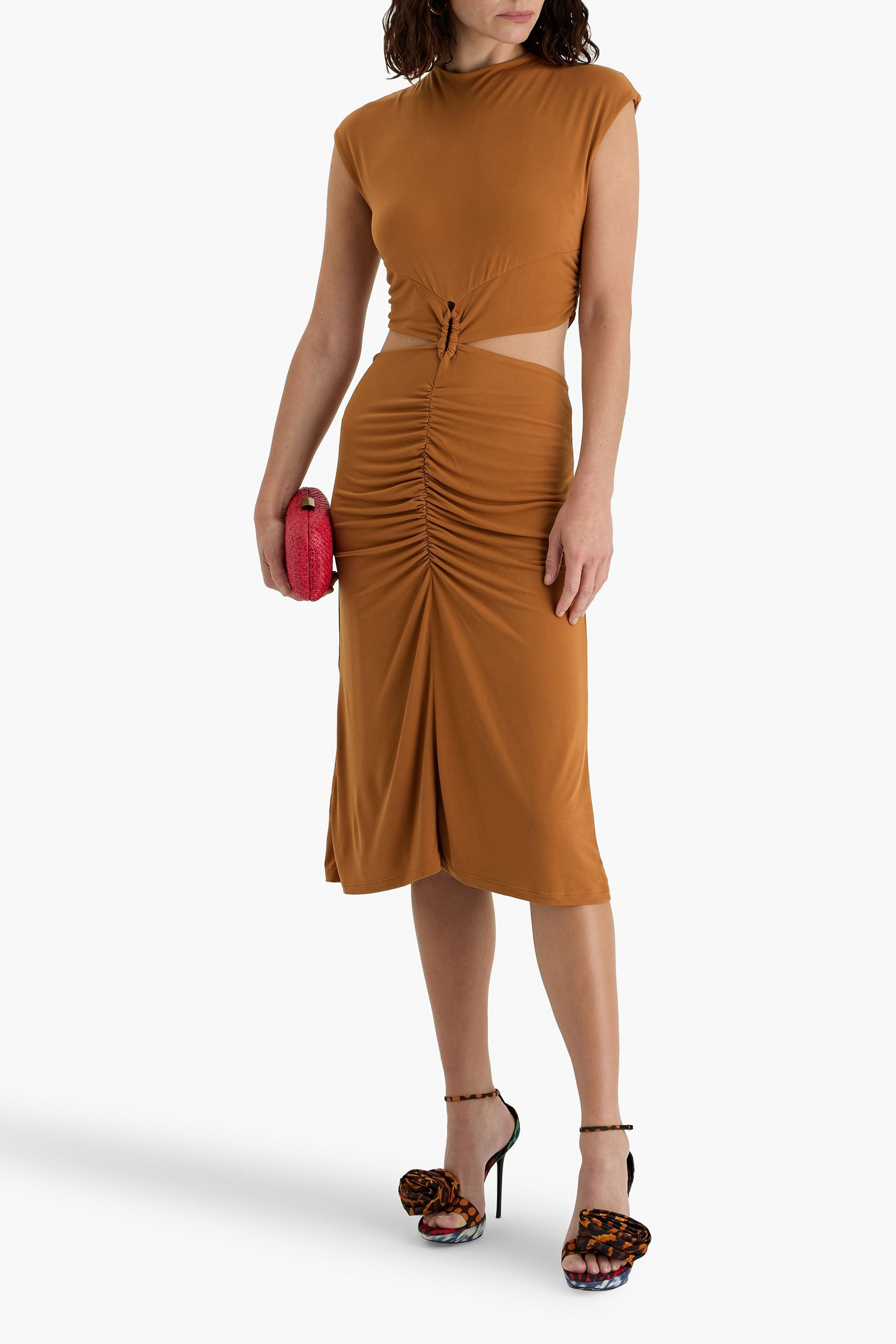 Herve Leger Gabrielle ruched cutout stretch-jersey midi dress