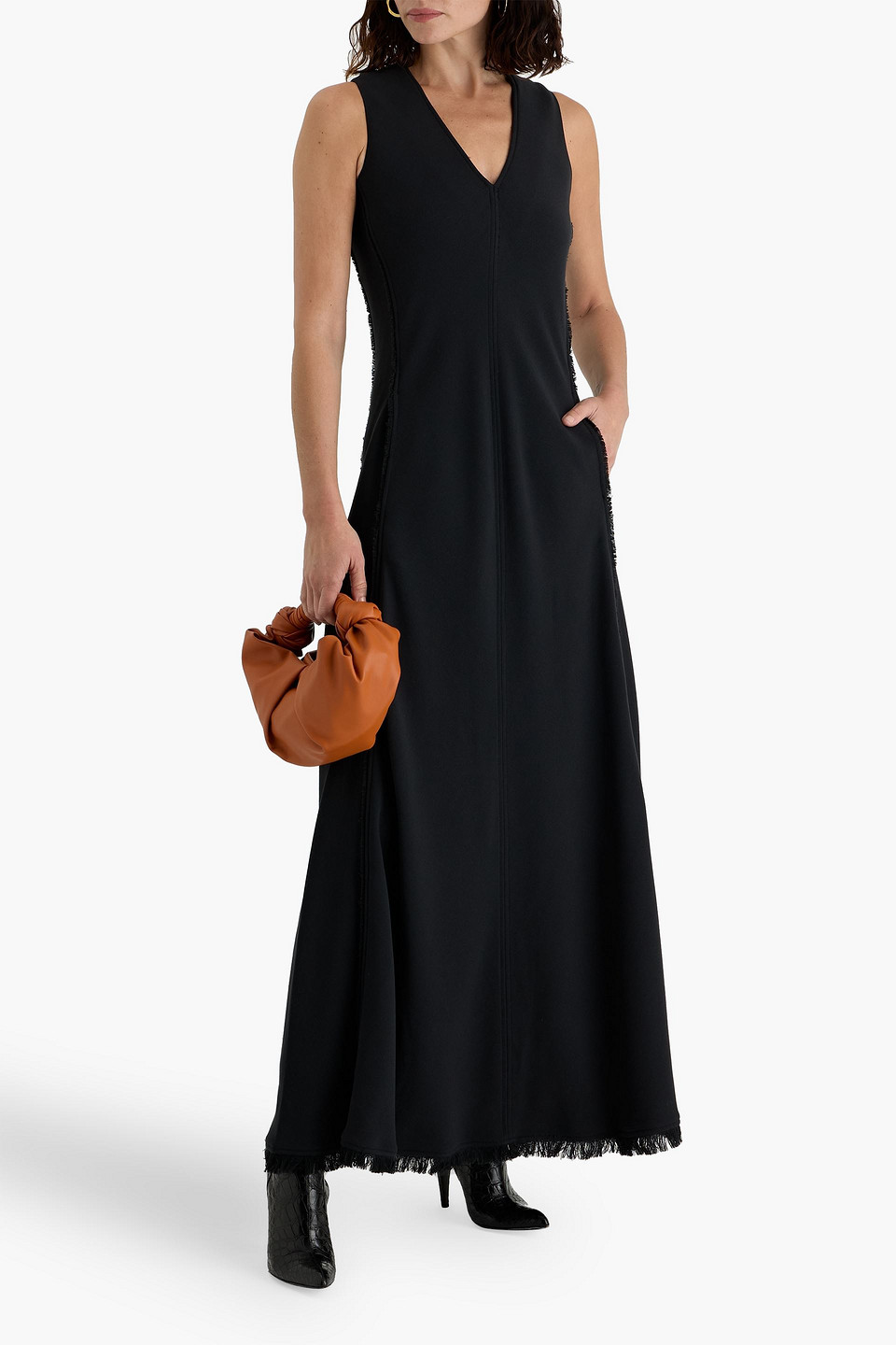 Simkhai Lowri Frayed Piqué Maxi Dress In Black