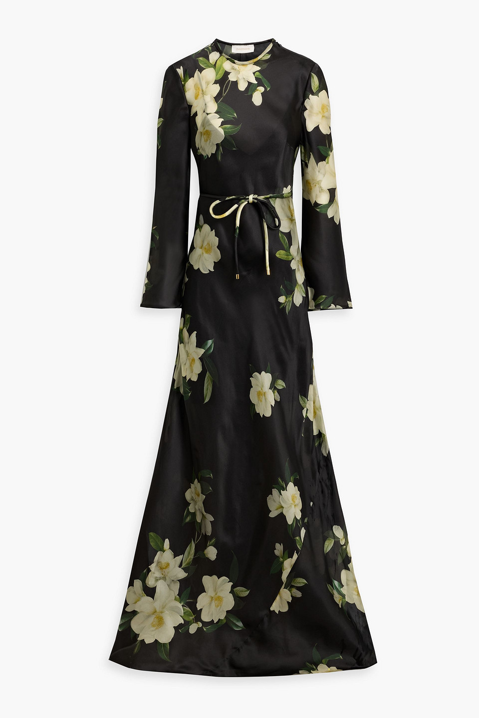 Zimmermann Belted Floral-print Silk-organza Maxi Dress In Black