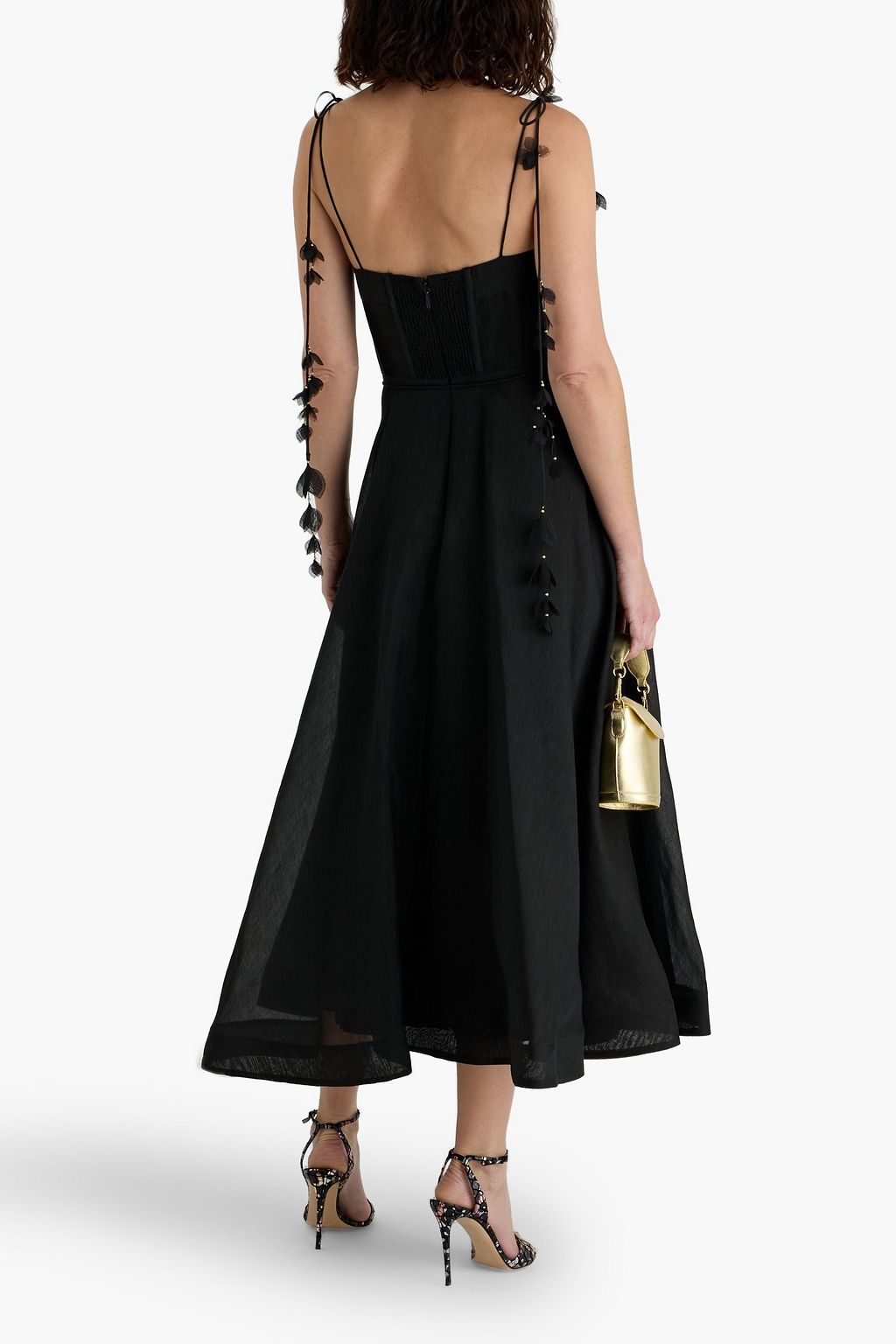 ZIMMERMANN Floral-appliquéd linen and silk-blend organza midi dress