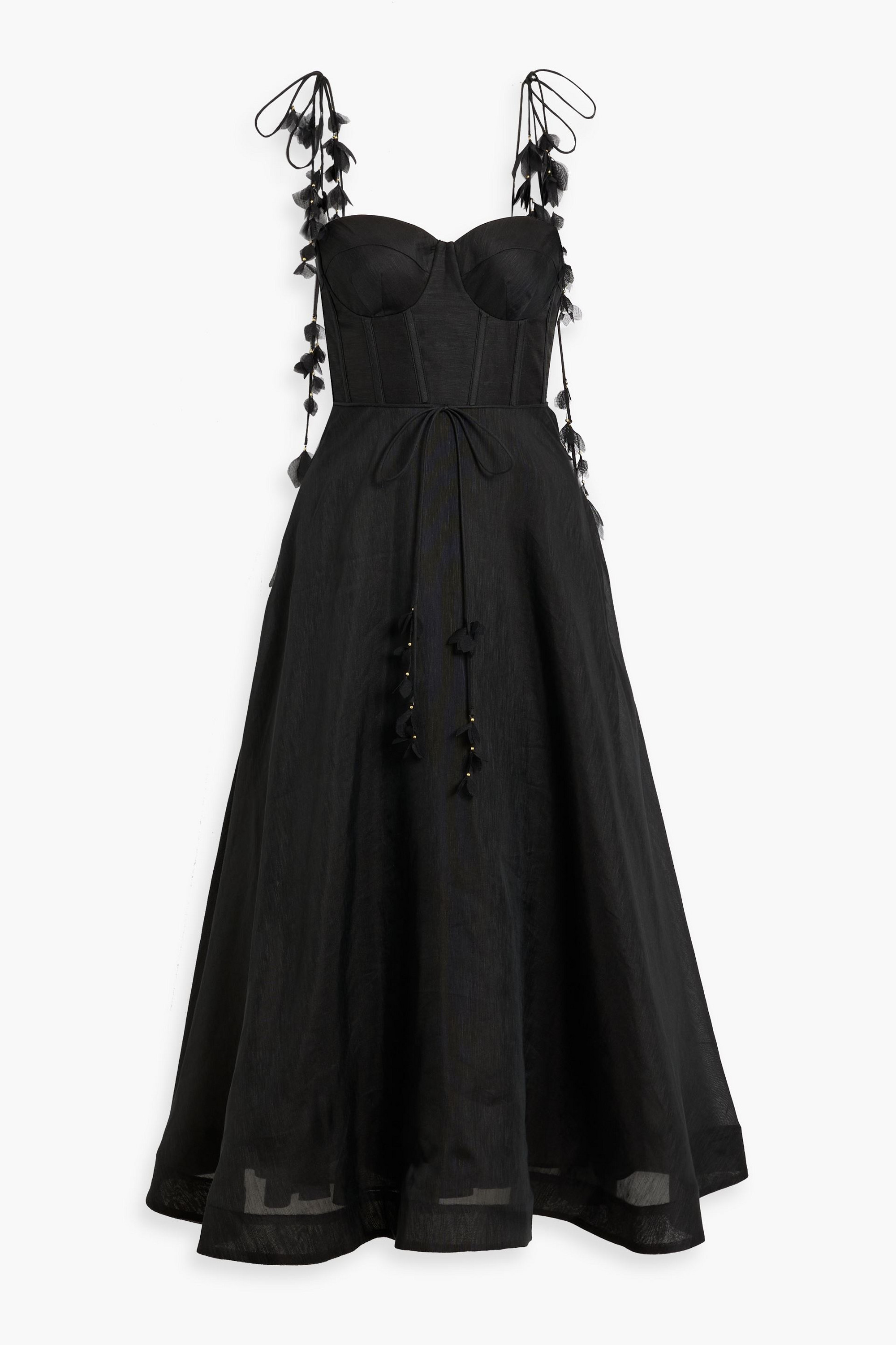 Zimmermann - Floral-appliqud linen and silk-blend organza midi dress |  Plush