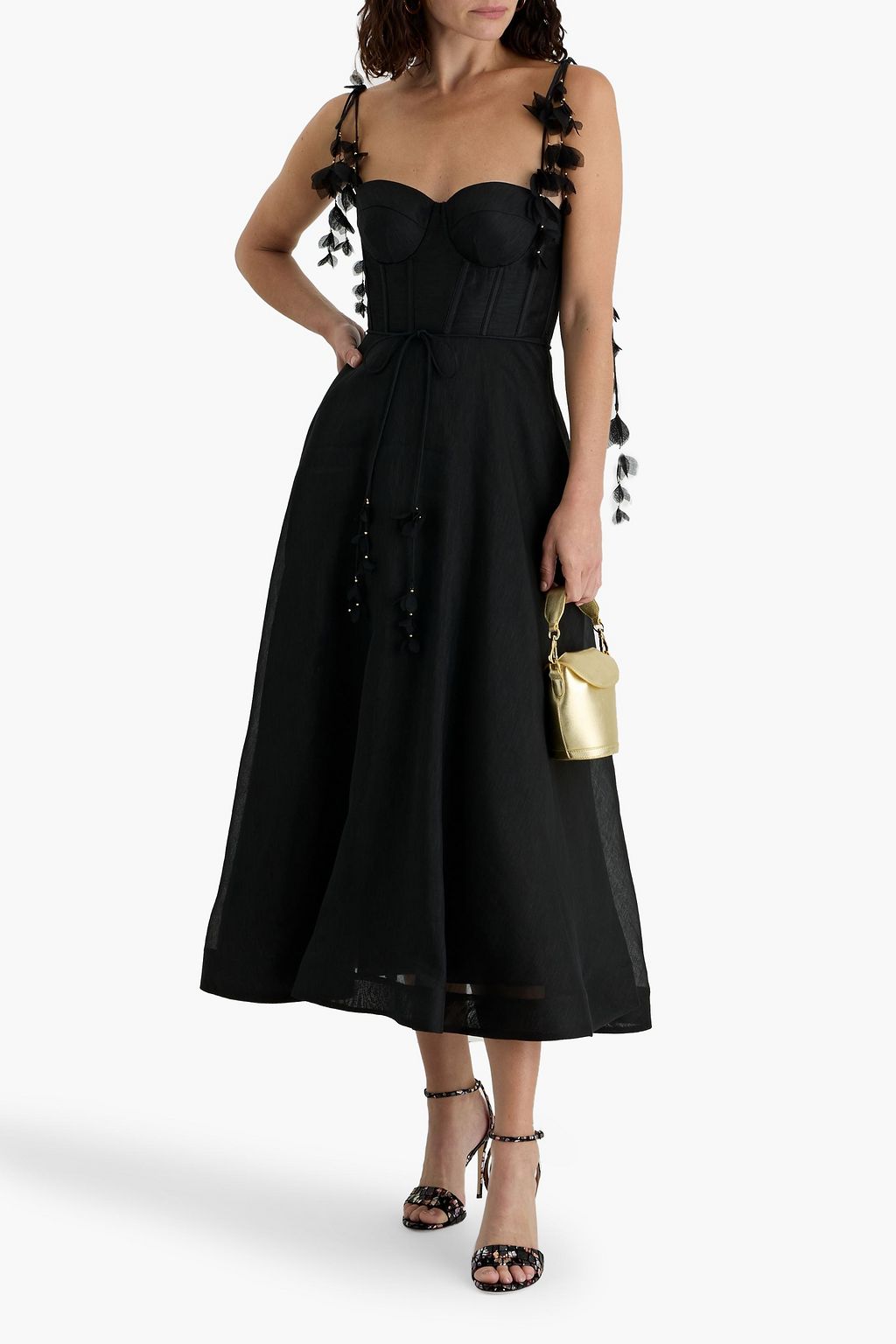 ZIMMERMANN Floral-appliquéd linen and silk-blend organza midi dress