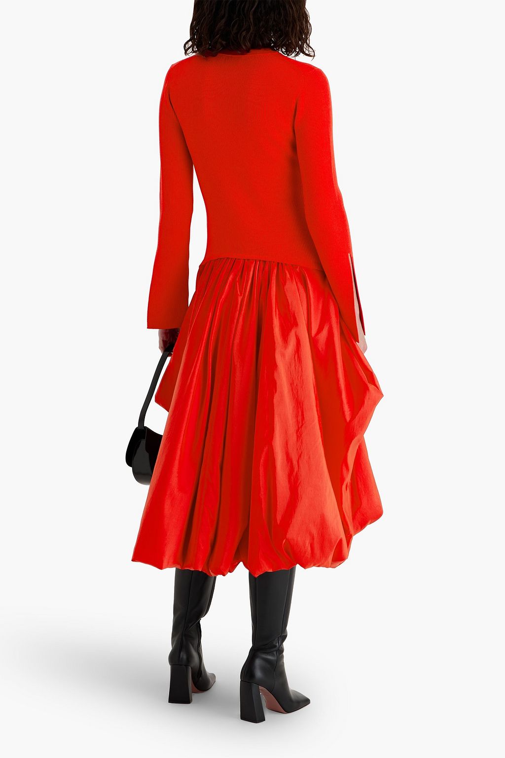 SIMKHAI Kenlie ribbed knit-paneled taffeta midi dress