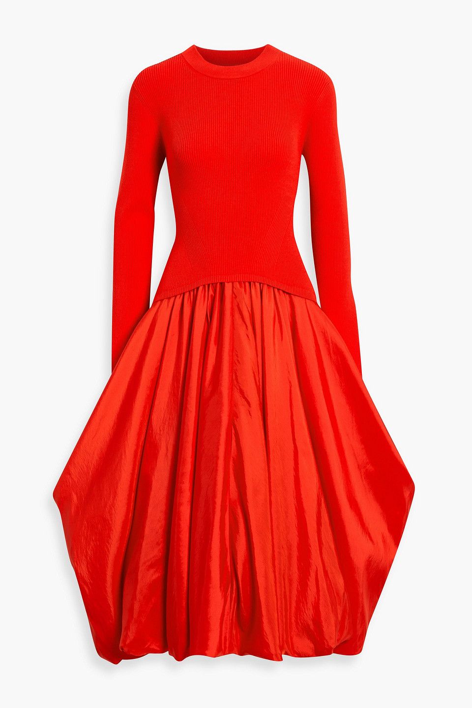 Simkhai Kenlie Ribbed Knit-paneled Taffeta Midi Dress In Red
