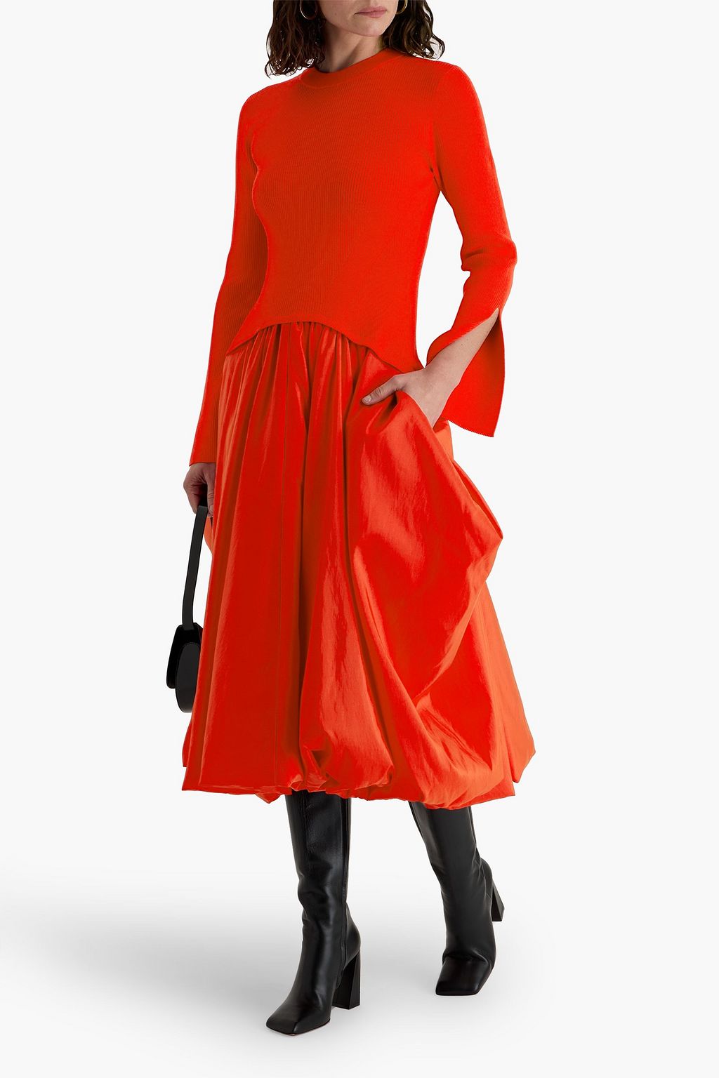 SIMKHAI Kenlie ribbed knit-paneled taffeta midi dress