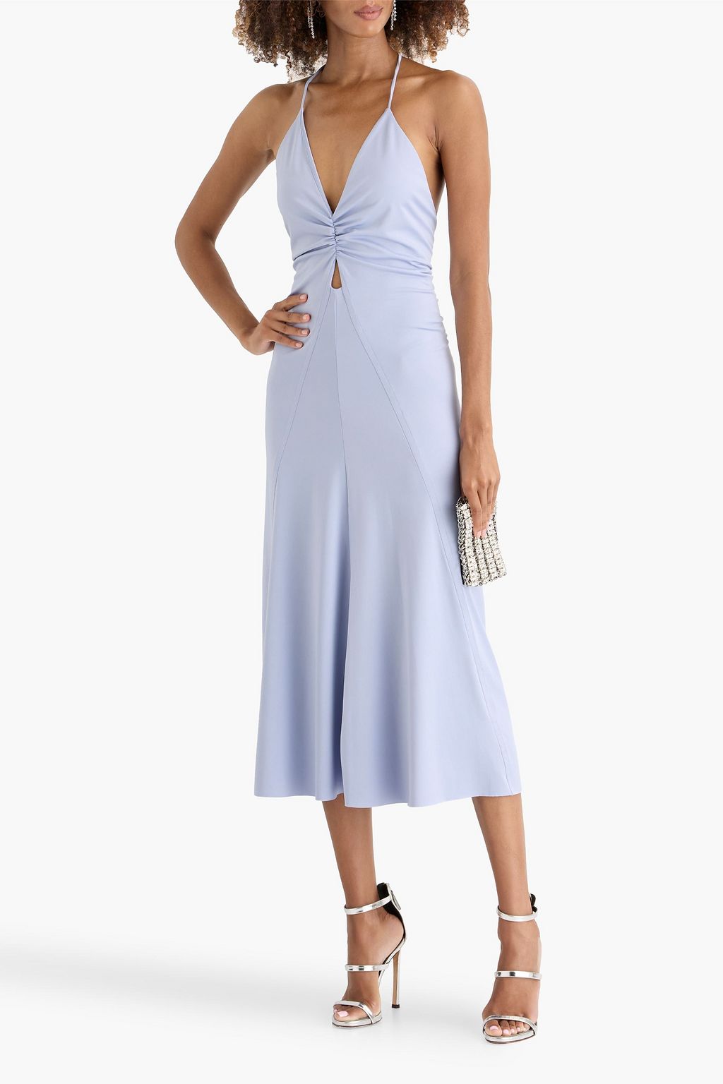 victoria beckham gathered jersey midi dress Victoria Beckham Draped Midi Dress In Peacock 4