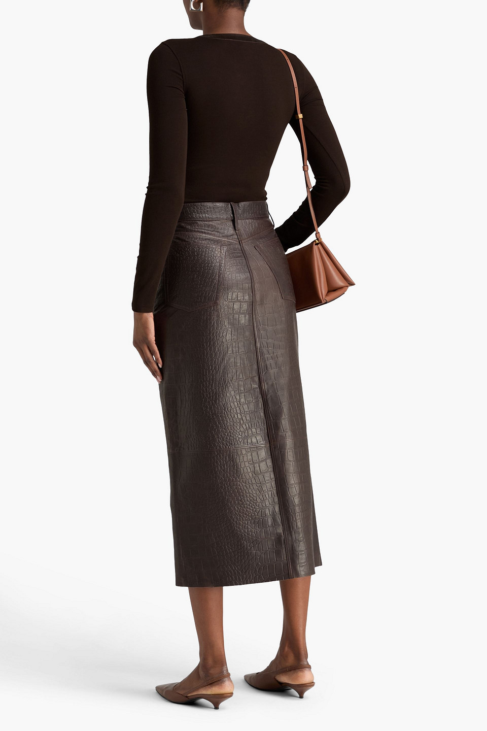 Frame Satin-trimmed Ribbed Modal-blend Jersey Top In Brown