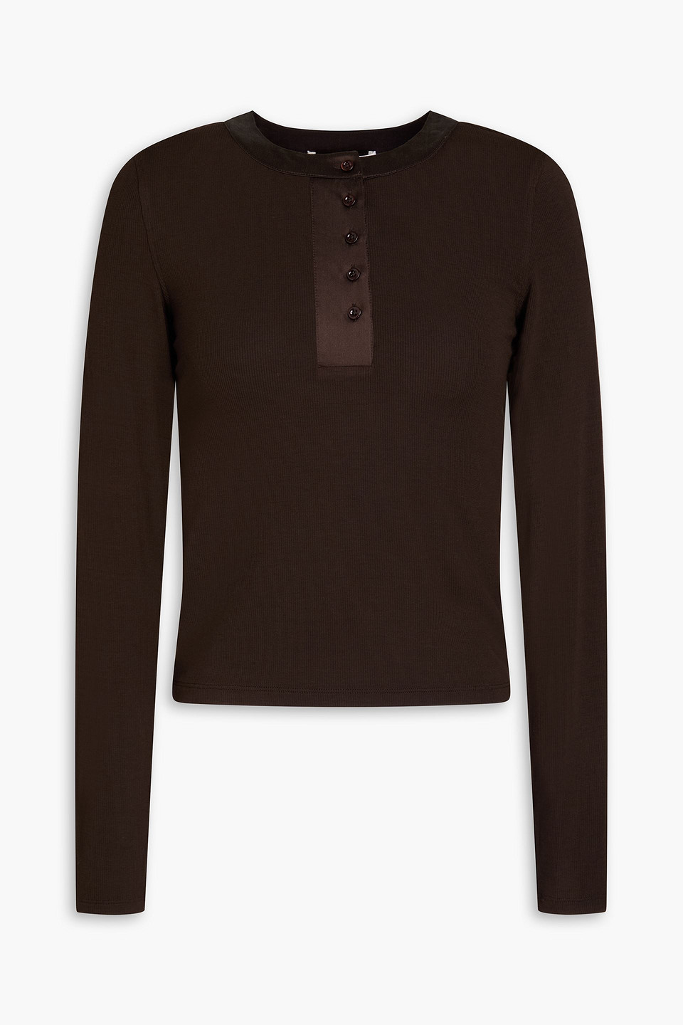 Frame Satin-trimmed Ribbed Modal-blend Jersey Top In Brown
