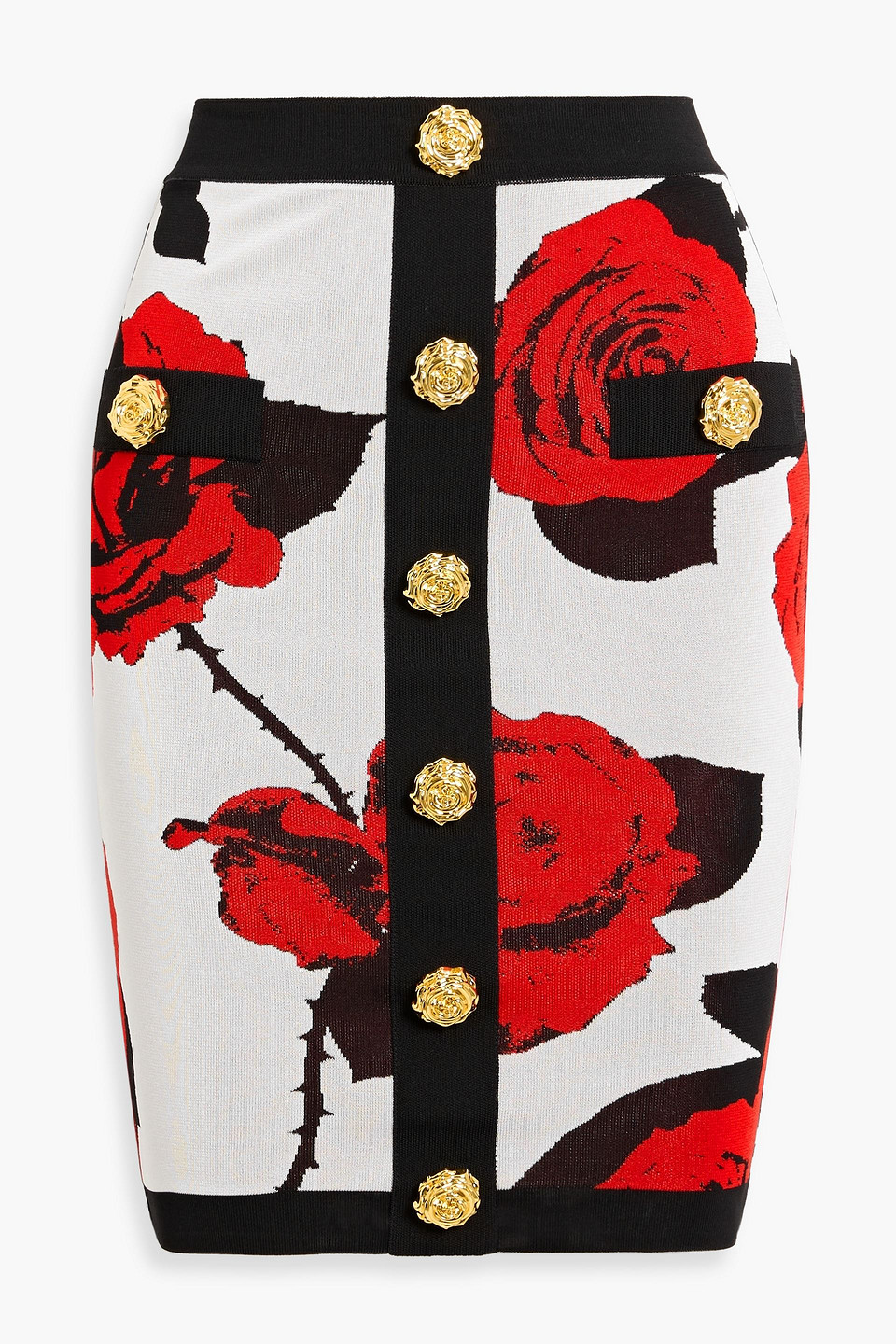 balmain - floral jacquard-knit mini skirt - red - fr 36